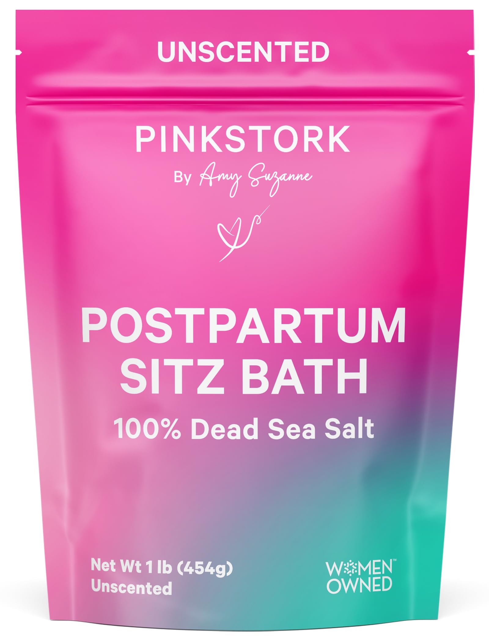 Pink Stork Postpartum Sitz Bath Soak – Unscented Dead Sea Magnesium for Perineal Care (16 oz)