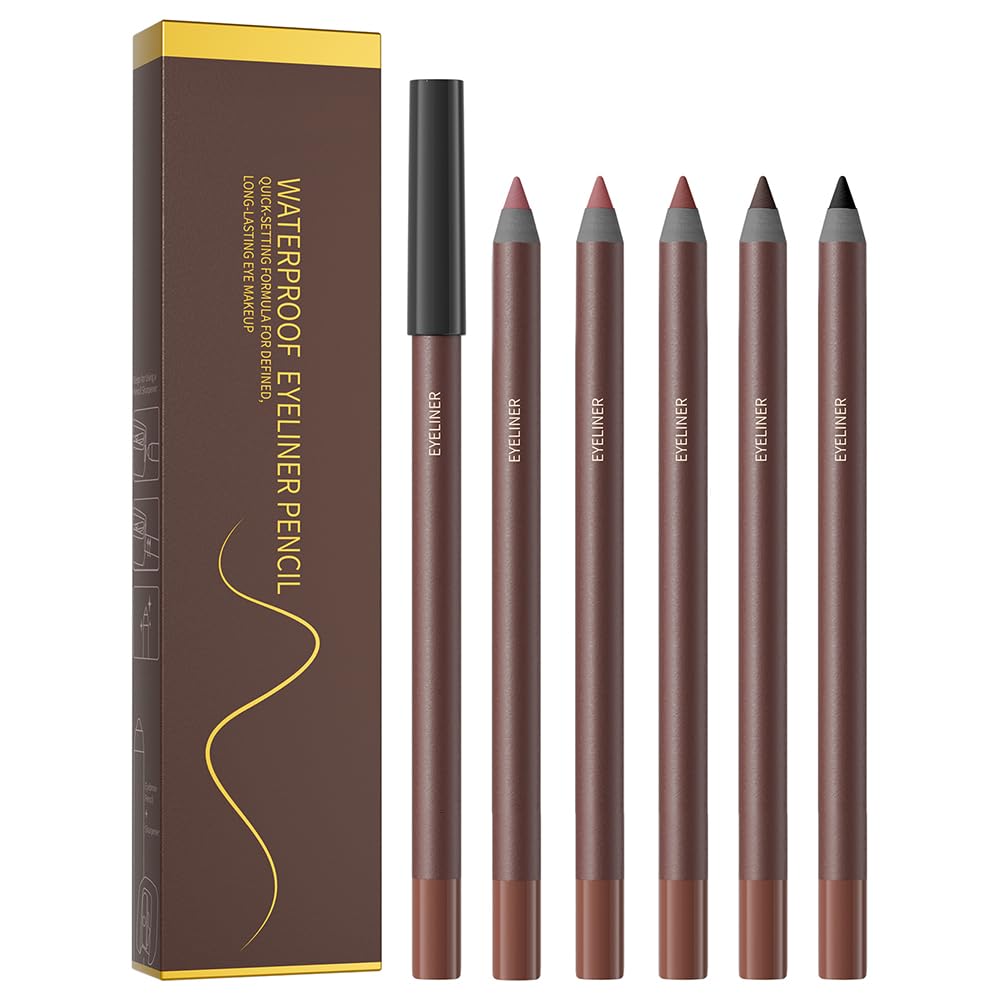 Pinkiou 5 Colors Eyeliner Pencil Set — 24H Waterproof & Smudge-Proof for Brows and Eyes
