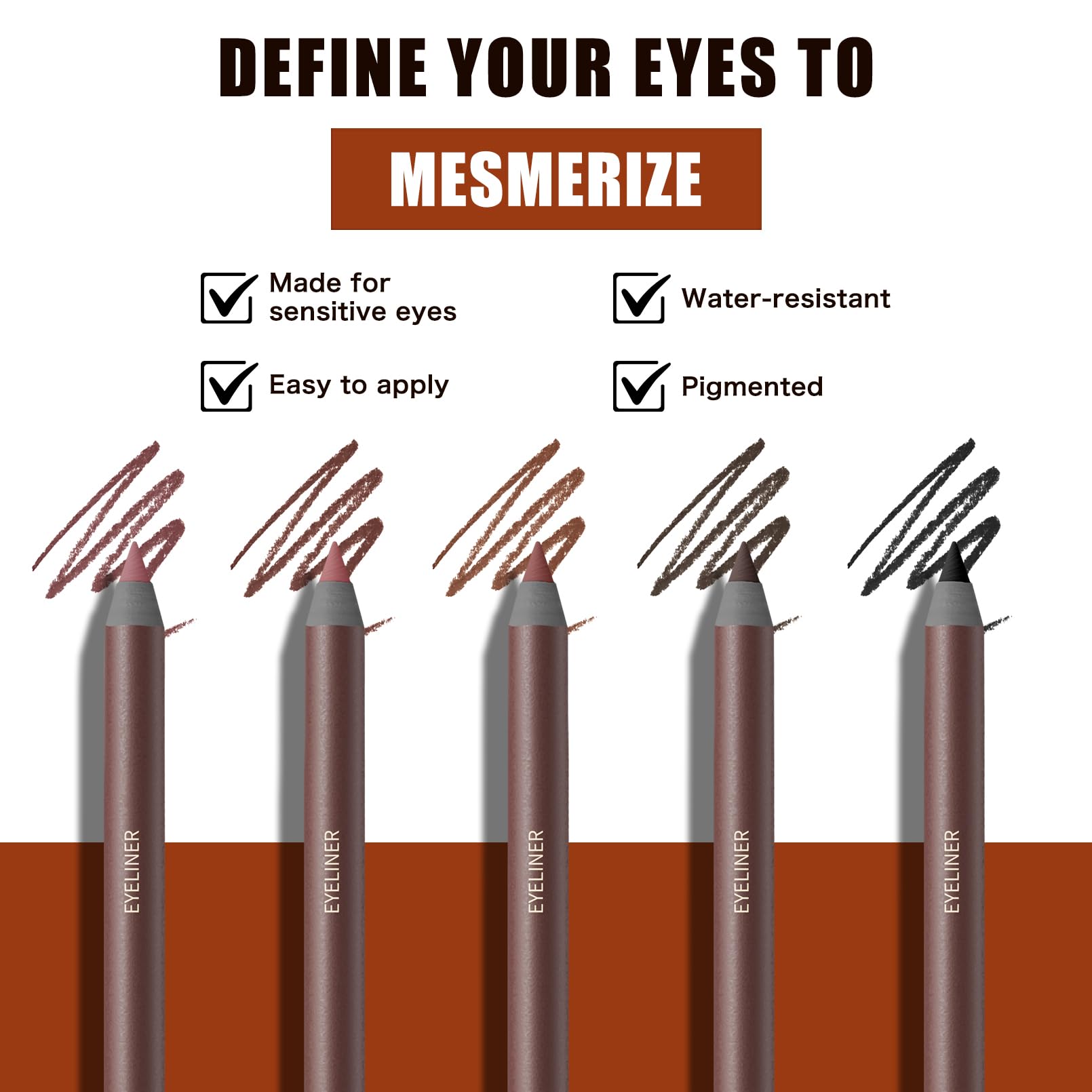 Pinkiou 5 Colors Eyeliner Pencil Set — 24H Waterproof & Smudge-Proof for Brows and Eyes