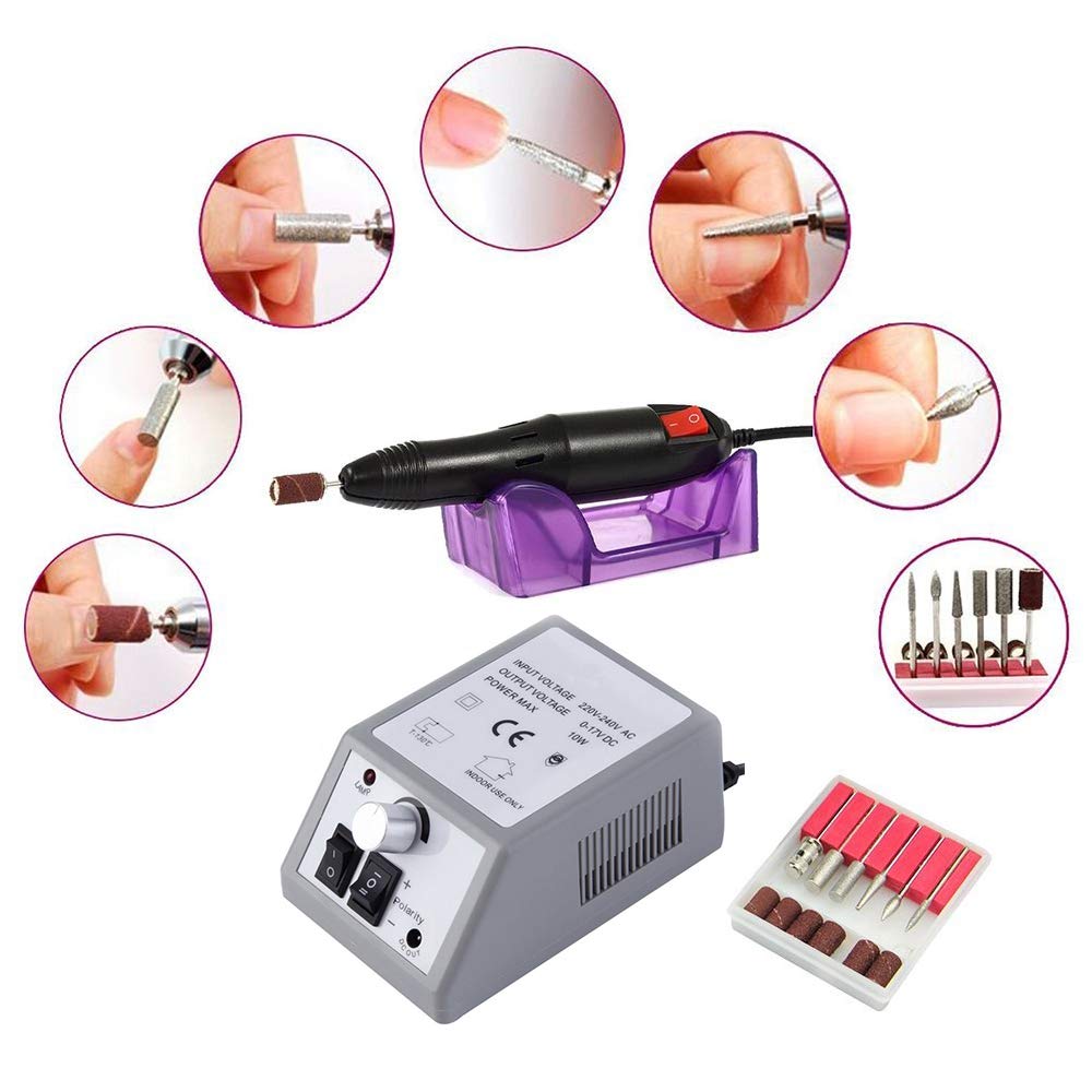 Pinkiou Professional Electric Nail Drill Kit – 7 Drill Bits + 6 Gel Removers