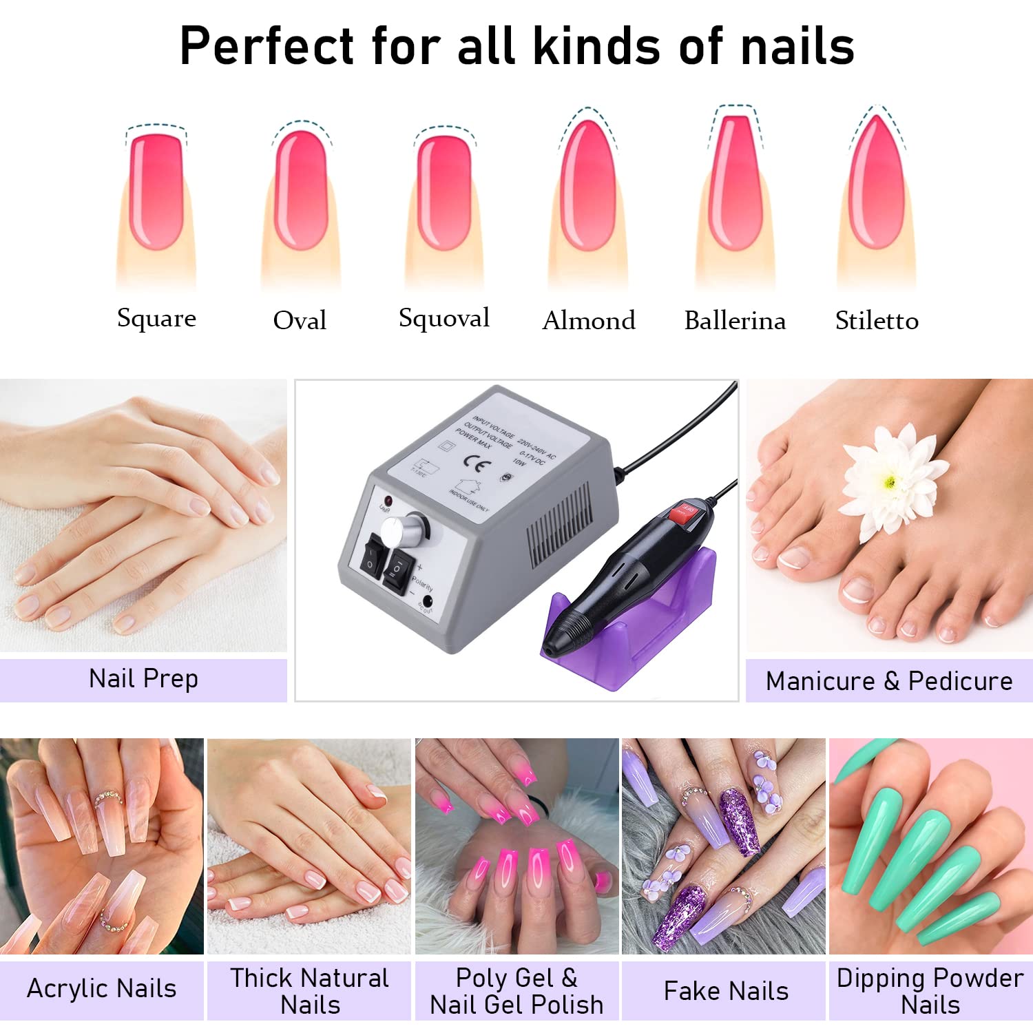 Pinkiou Professional Electric Nail Drill Kit – 7 Drill Bits + 6 Gel Removers