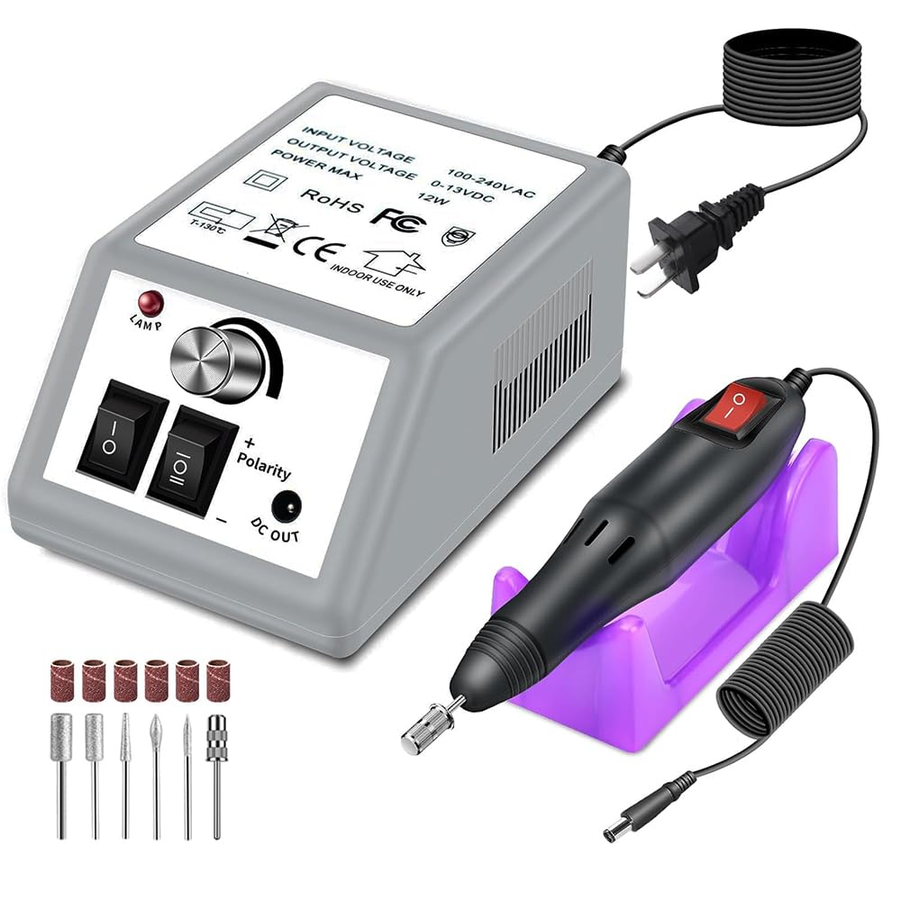Pinkiou Professional Electric Nail Drill Kit – 7 Drill Bits + 6 Gel Removers