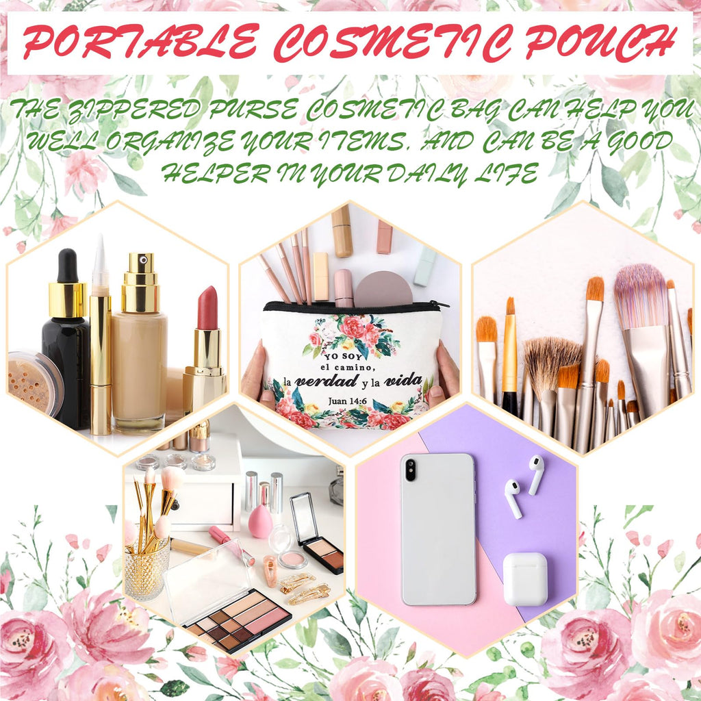Pinkunn 16-Piece Spanish Floral Canvas Makeup Bags with Zipper – Inspirational Gift Set
