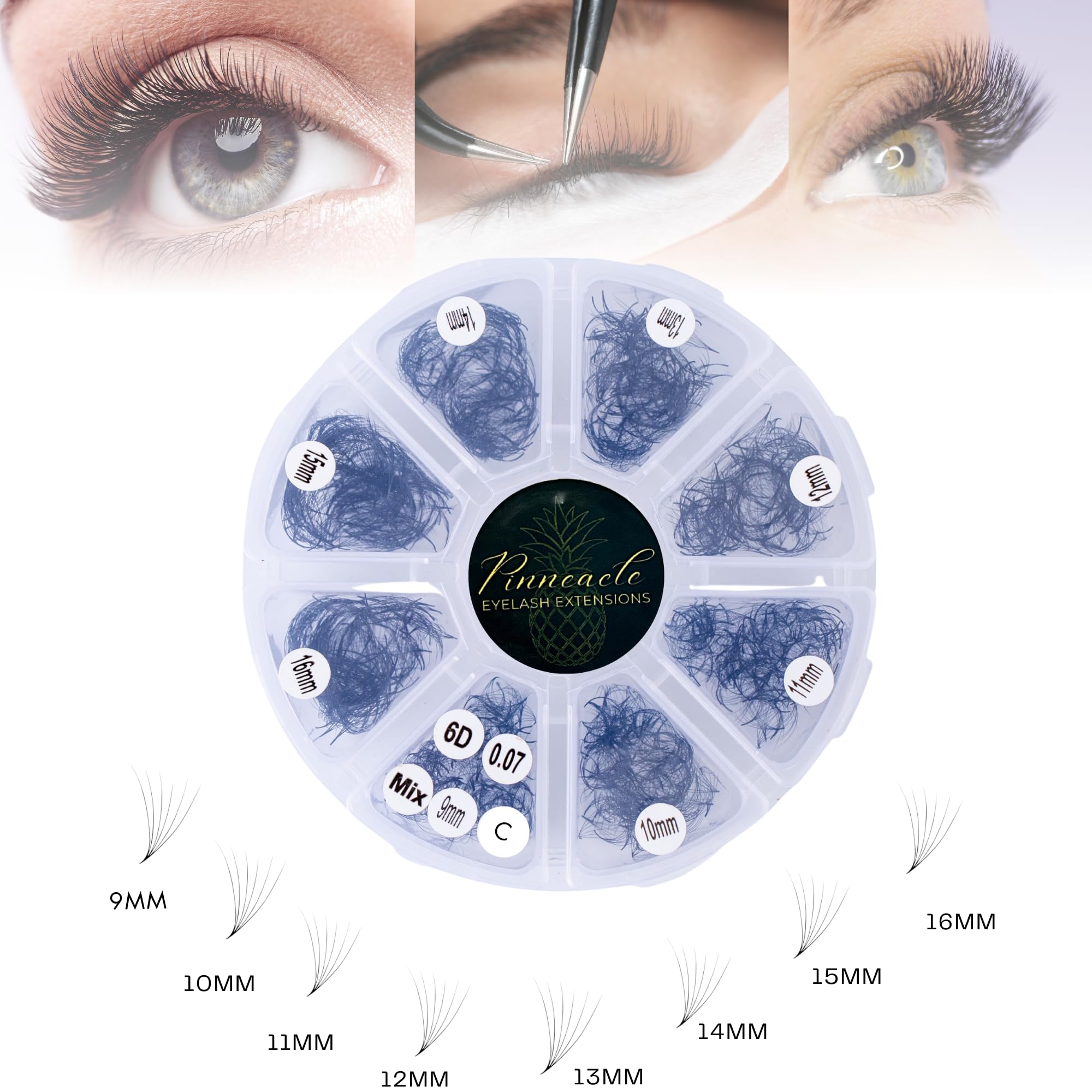 Pinneacle 6D Premade Volume Fans — 1200 Fans, 9-16mm, C/CC/D/L Curl, 0.07