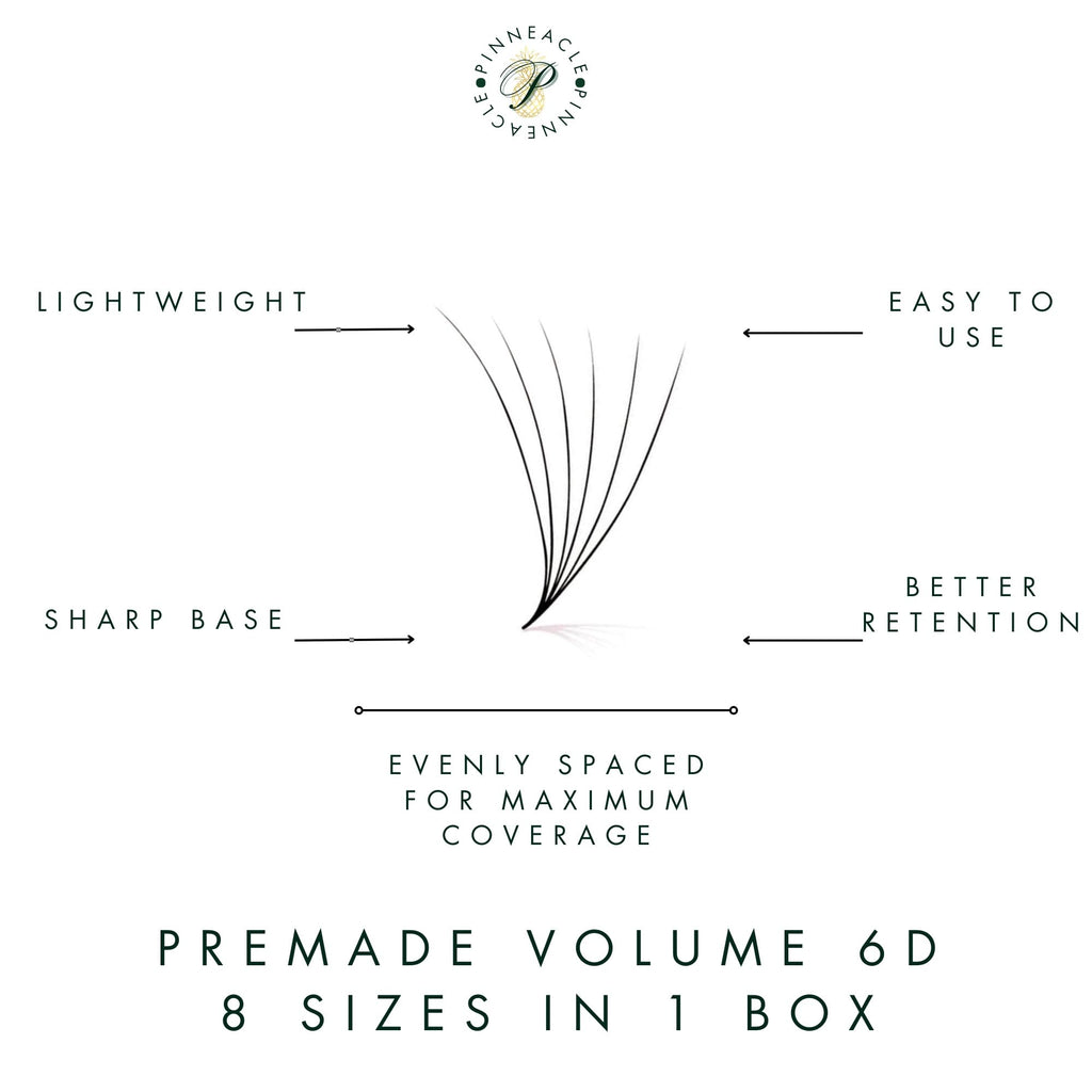 Pinneacle 6D Premade Volume Fans — 1200 Fans, 9-16mm, C/CC/D/L Curl, 0.07