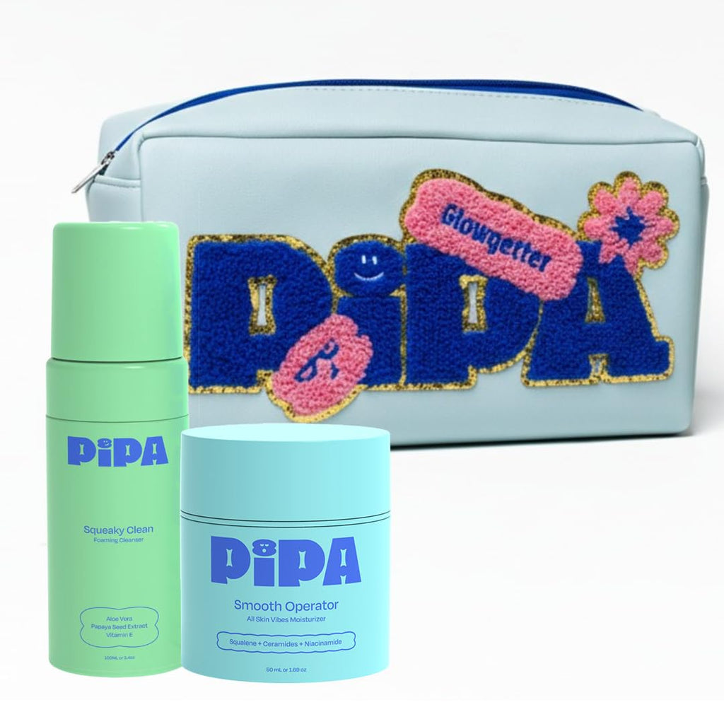 Pipa Daily Glow Bundle for Kids & Tweens | Gentle Cleanser + Lightweight Moisturizer + Pouch