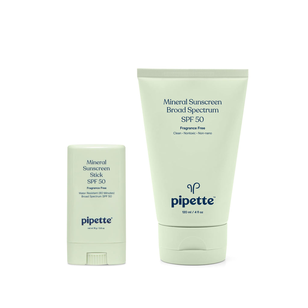 Pipette Mineral Sunscreen Lotion + Stick Duo SPF 30–50 – Clean, Hypoallergenic UV Protection