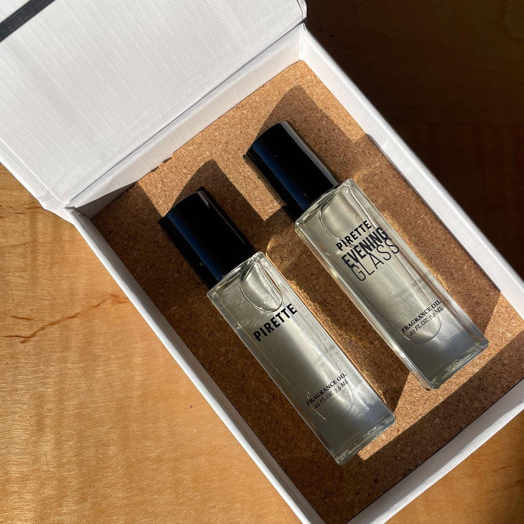 PIRETTE Mini Fragrance Oil Roll-On Duo – Beach & Evening Glass, 2 x 0.25 fl oz Travel Set