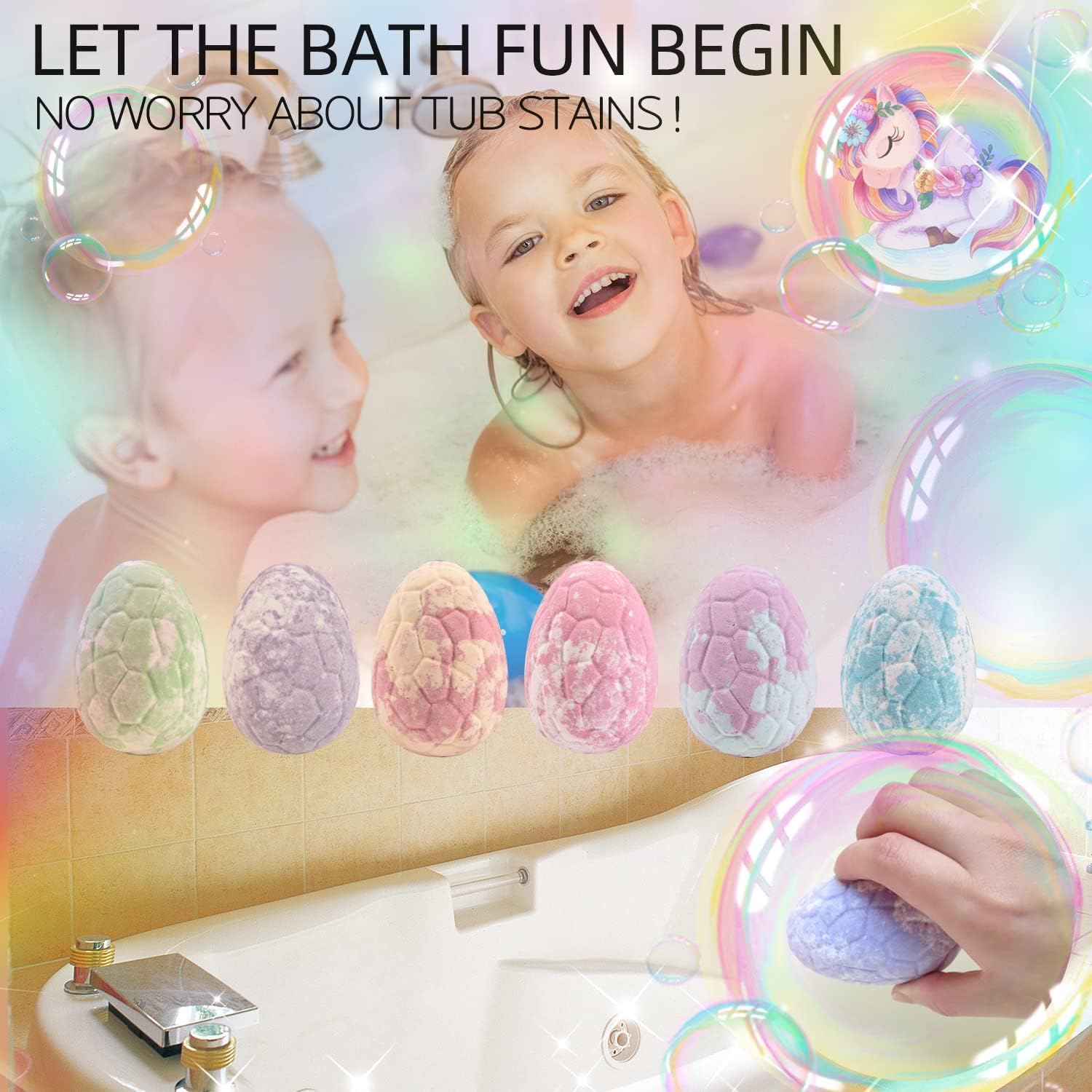 Piroo Unicorn Bath Bombs for Kids – Surprise Jewelry Inside (6-Pack) | Bath Toys for Girls 4-8