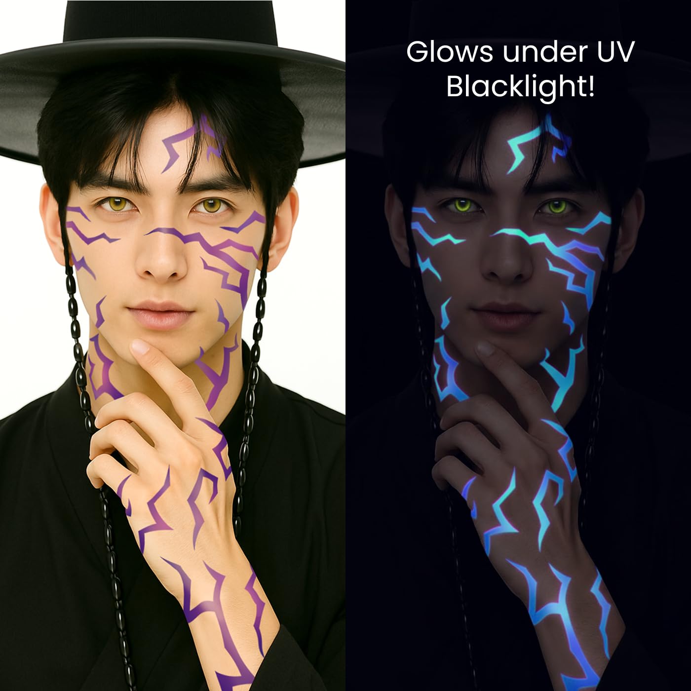 Pixel Hearts UV Glow Demon Tattoos – Blacklight Neon Blue for Cosplay & Parties