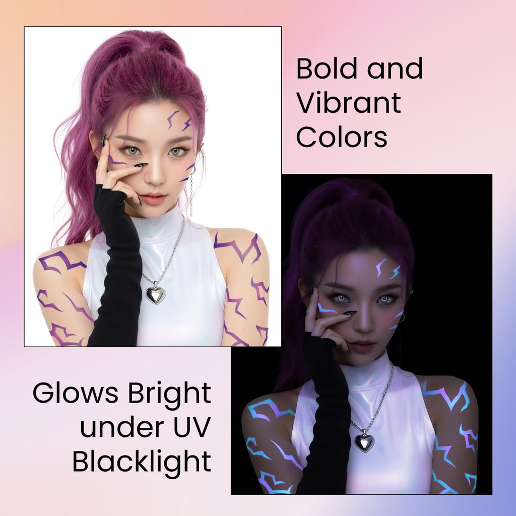 Pixel Hearts UV Glow Demon Tattoos – Blacklight Neon Blue for Cosplay & Parties