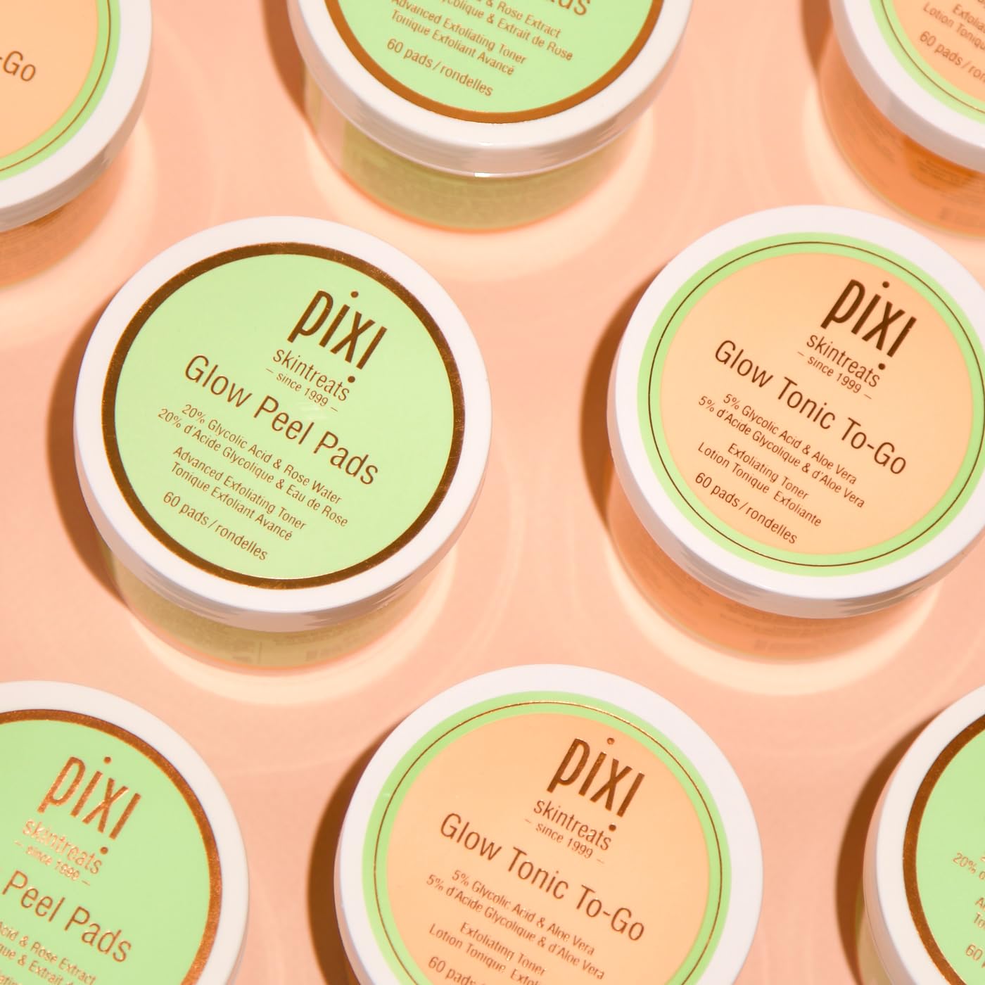 Pixi Glow Tonic to-Go — Gentle, Alcohol-Free Exfoliating Toner Pads for Daily Brightening (60 Pads)