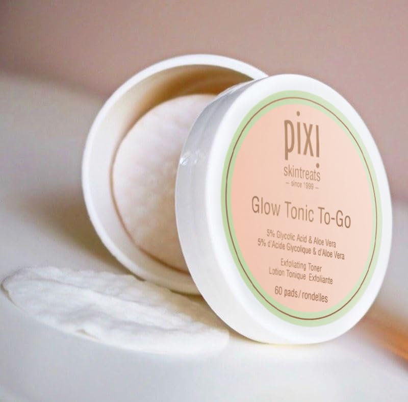 Pixi Glow Tonic to-Go — Gentle, Alcohol-Free Exfoliating Toner Pads for Daily Brightening (60 Pads)