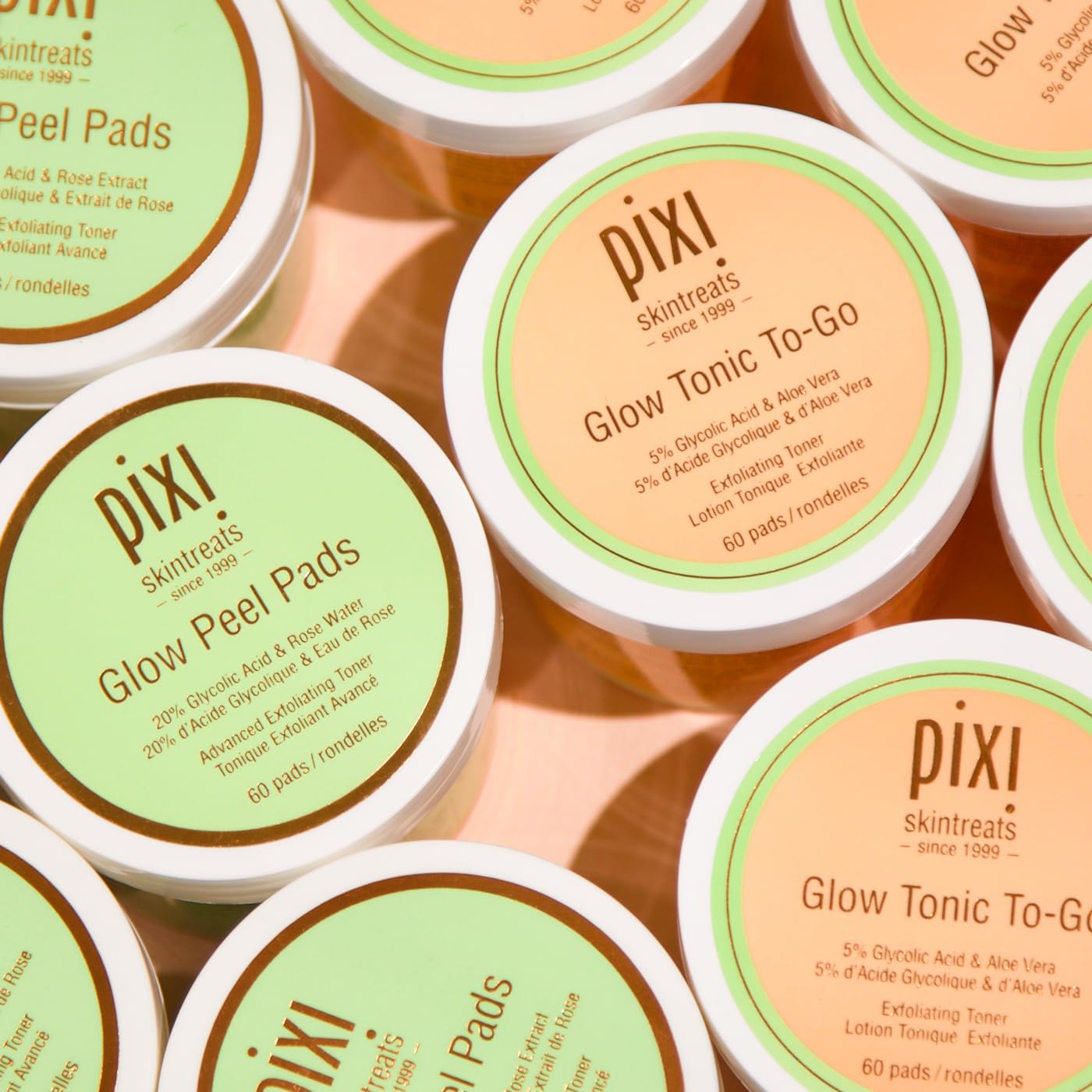 Pixi Glow Tonic to-Go — Gentle, Alcohol-Free Exfoliating Toner Pads for Daily Brightening (60 Pads)