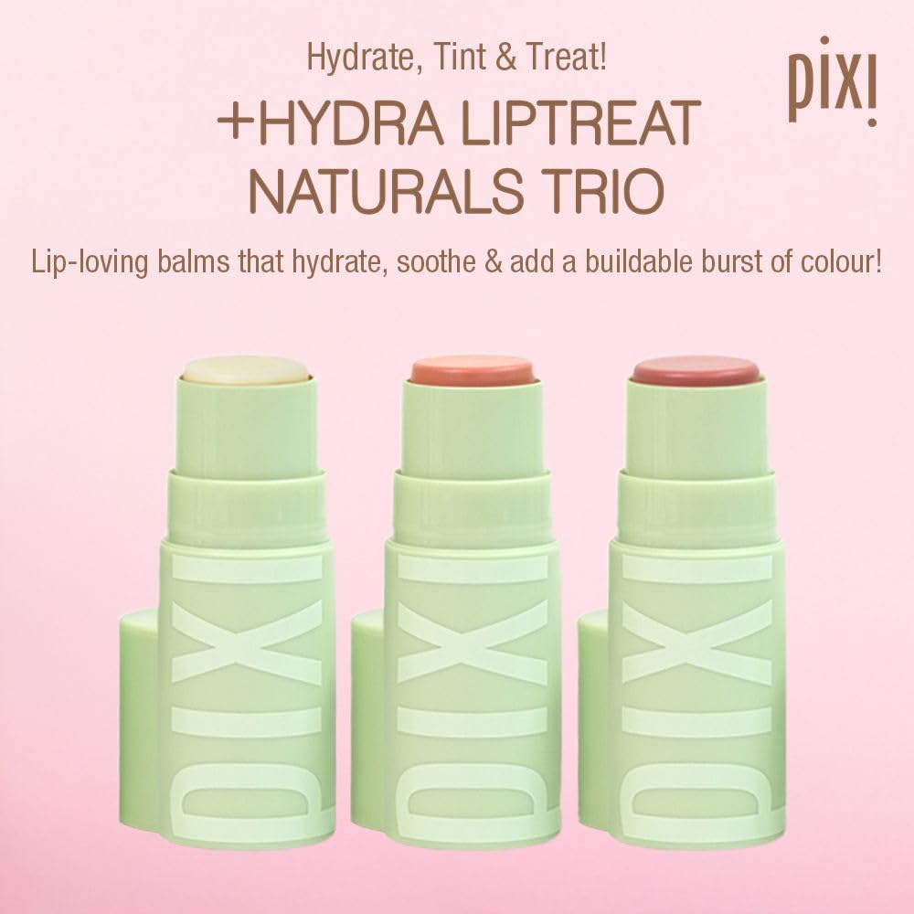 Pixi +Hydra LipTreat Naturals Trio — Tinted Hydrating Lip Balms in Clear, Peach-y, Nectar | 0.16 oz