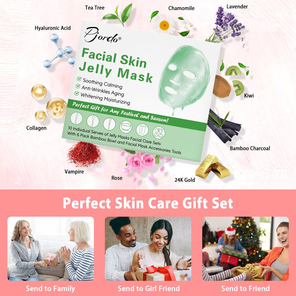 Pjordo Jelly Masks Set – 10-Flavor Powder Kit for At-Home Spa Facial