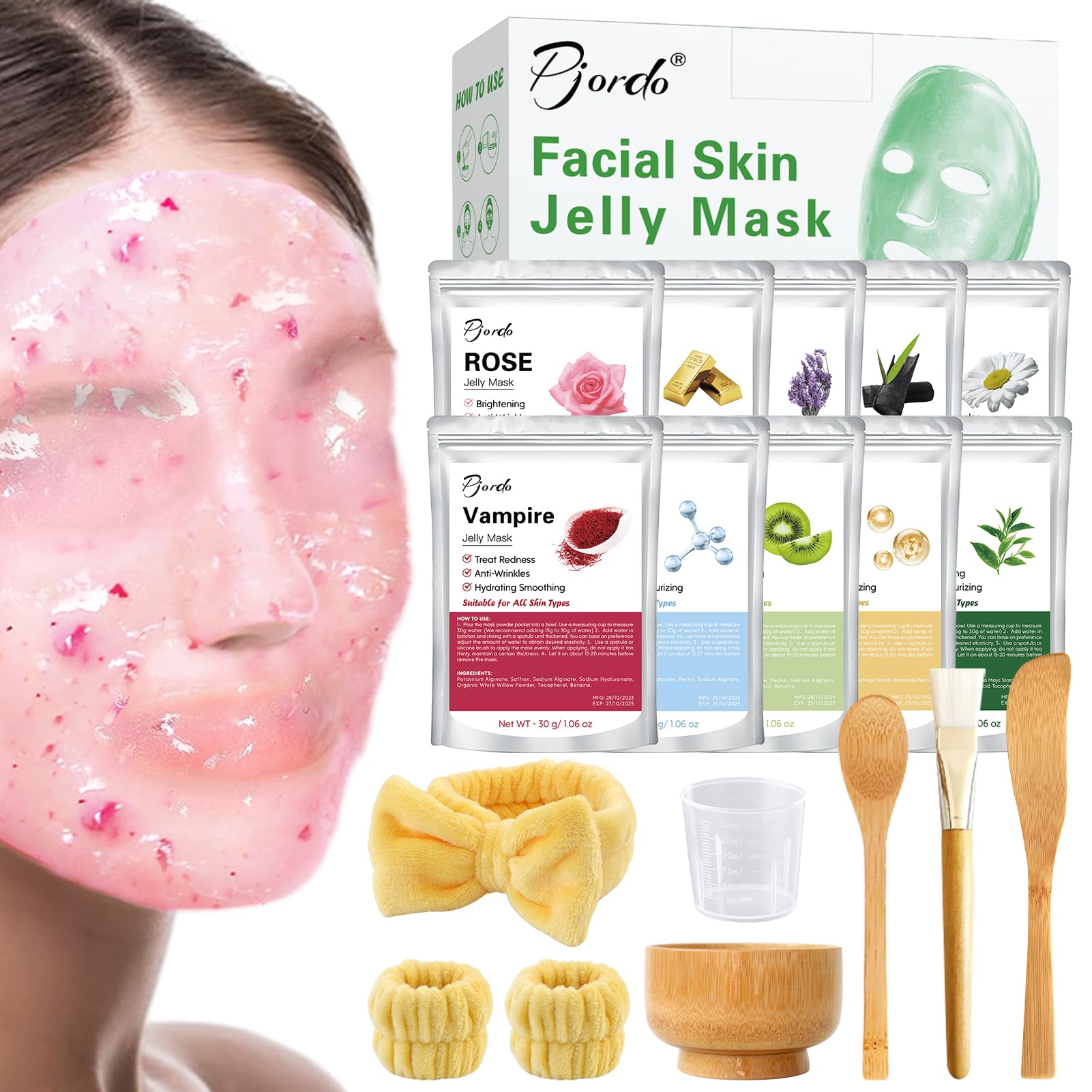 Pjordo Jelly Masks Set – 10-Flavor Powder Kit for At-Home Spa Facial