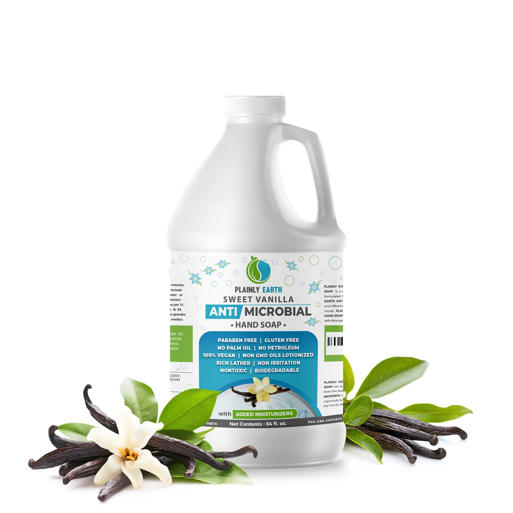 Plainly Earth Antimicrobial Liquid Hand Soap (64 Oz) – Refill Bottle, Cruelty Free, Sweet Vanilla