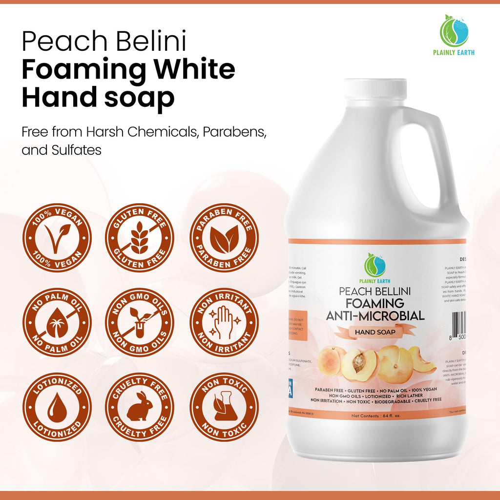 Plainly Earth Antimicrobial Hand Soap 64 oz – Peach Bellini Foaming Refill