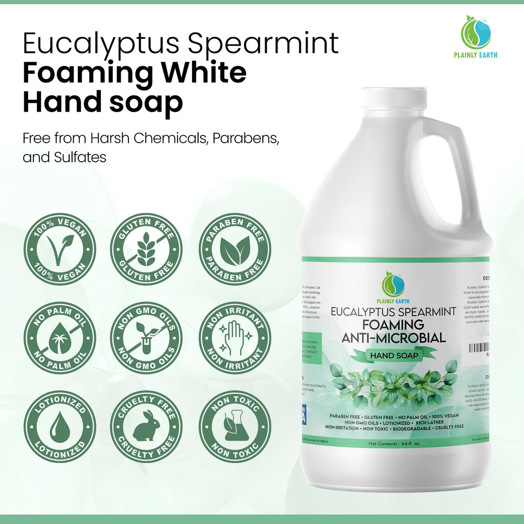 Plainly Earth Antimicrobial Hand Soap 64 oz Refill – Eucalyptus & Spearmint Foaming Liquid