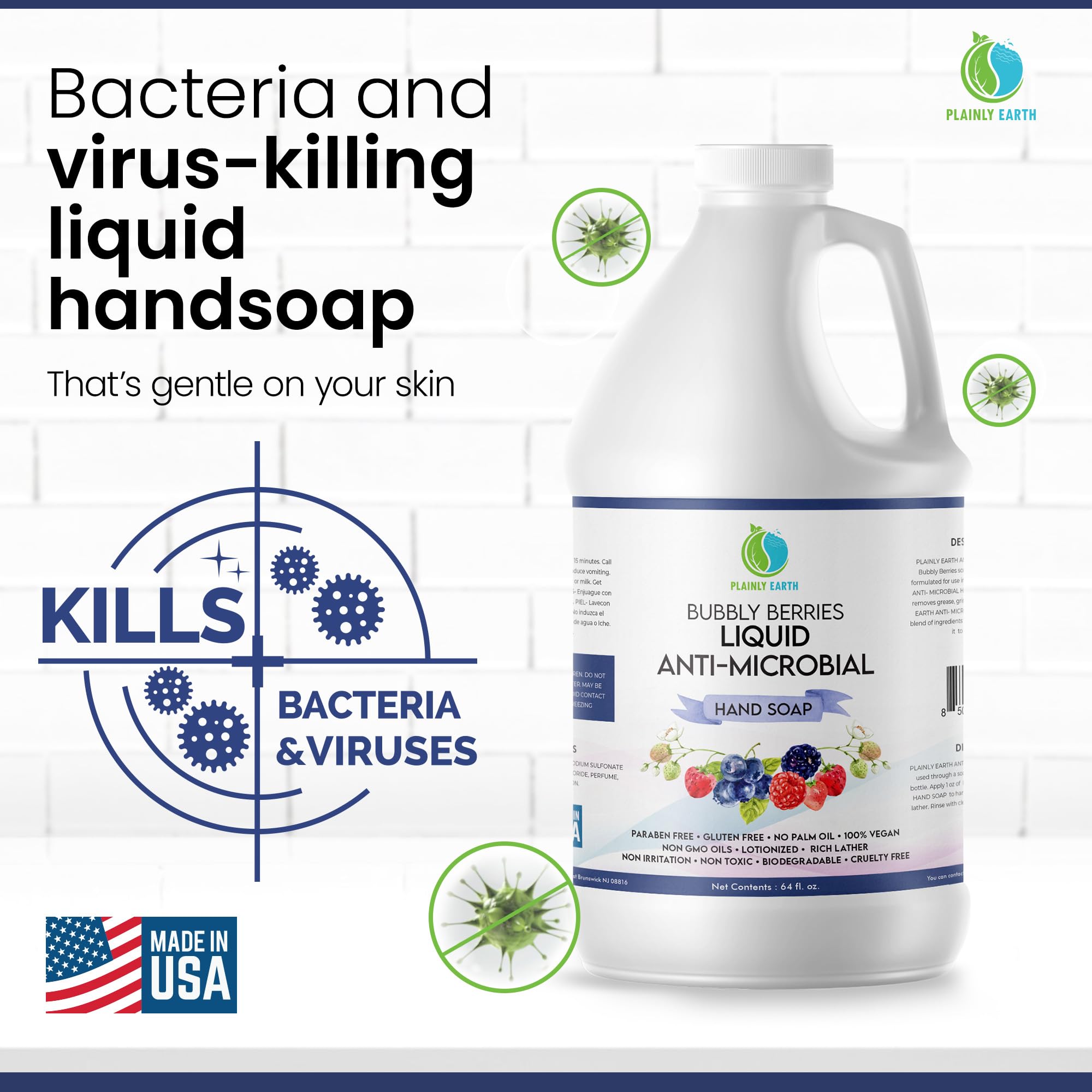 Plainly Earth Antimicrobial Hand Soap – 64oz Bulk Refill | Gentle, Vegan, Cruelty-Free