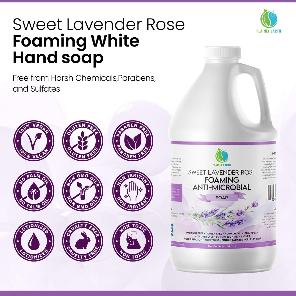 Plainly Earth Antimicrobial Hand Soap 64 oz – Sweet Lavender Rose Foaming Refill