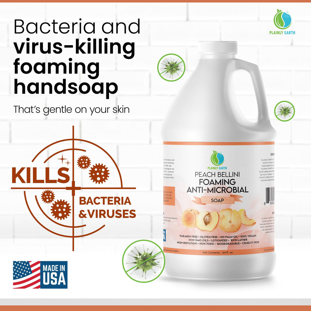 Plainly Earth Antimicrobial Hand Soap 64 oz – Peach Bellini Foaming Refill