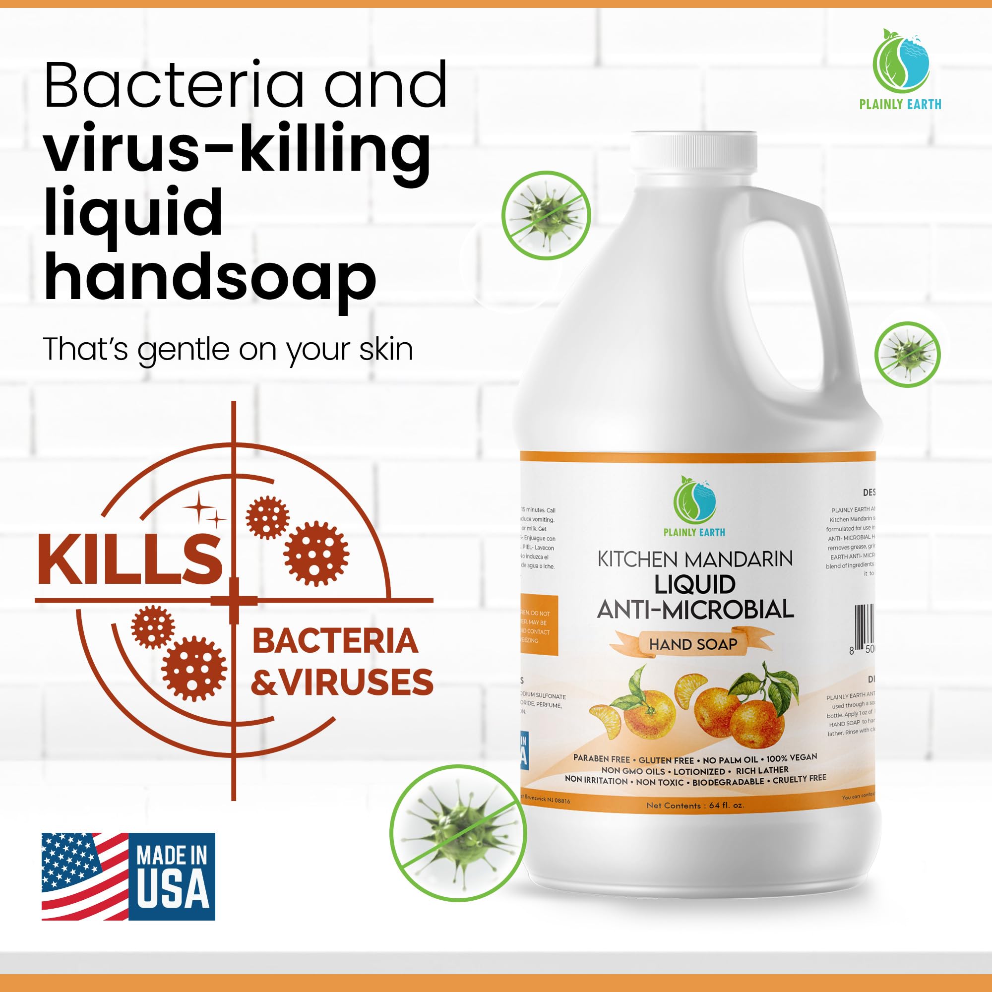 Plainly Earth Antimicrobial Hand Soap – 64 oz Bulk Refill, Gentle, Vegan & Cruelty-Free