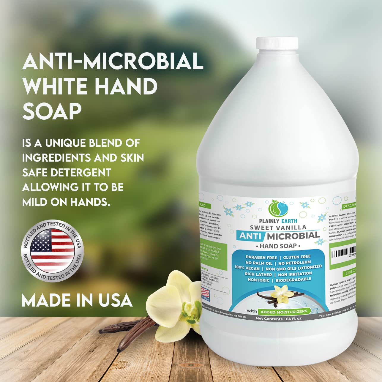 Plainly Earth Antimicrobial Liquid Hand Soap (64 Oz) – Refill Bottle, Cruelty Free, Sweet Vanilla