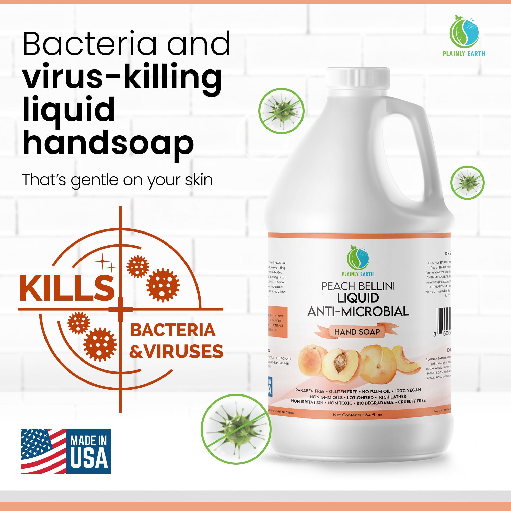 Plainly Earth Antimicrobial Hand Soap, 64oz Bulk Refill – Gentle, Vegan, Cruelty-Free, pH-Balanced