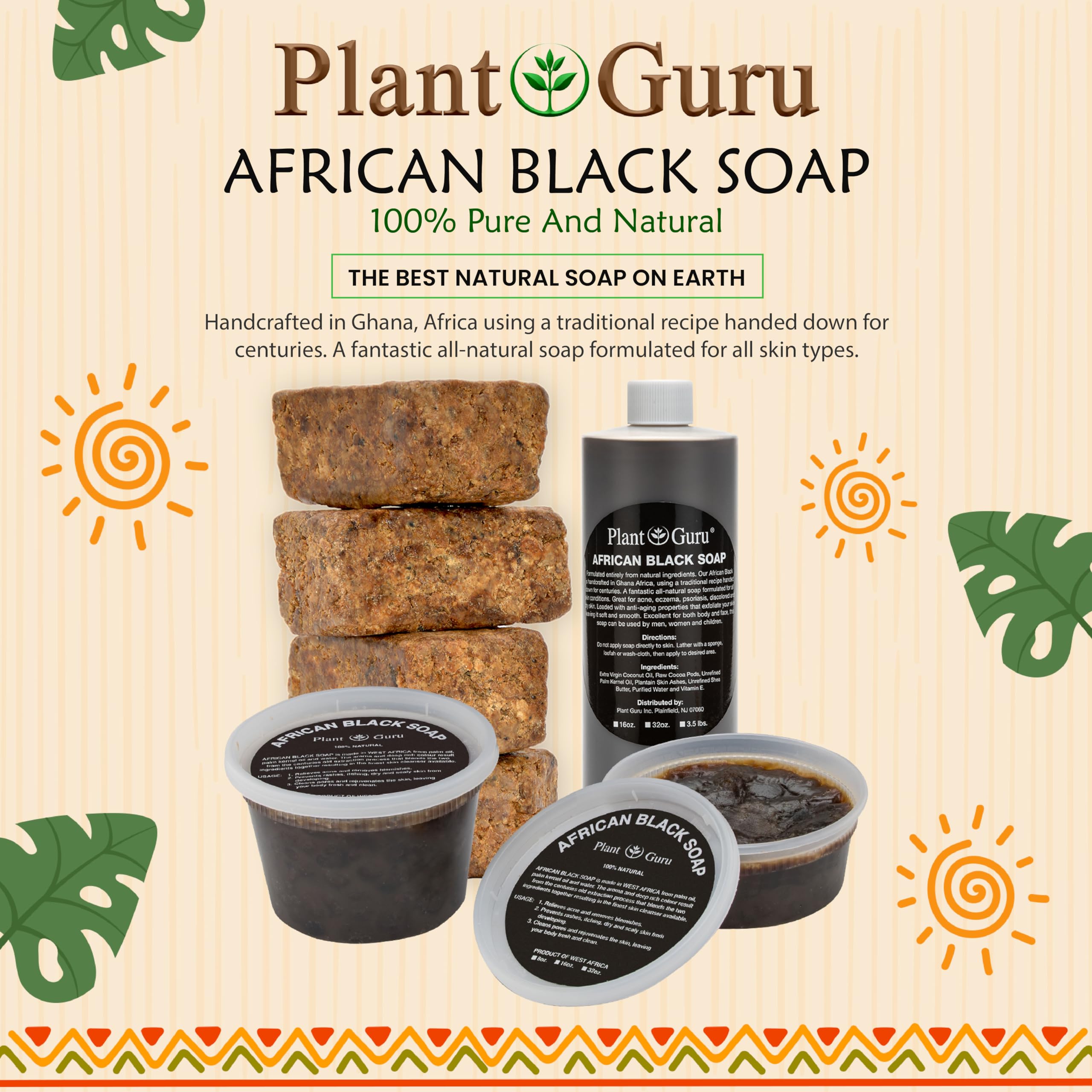Plant Guru Raw African Black Soap – 5 lbs Bulk Bars, 100% Natural from Ghana