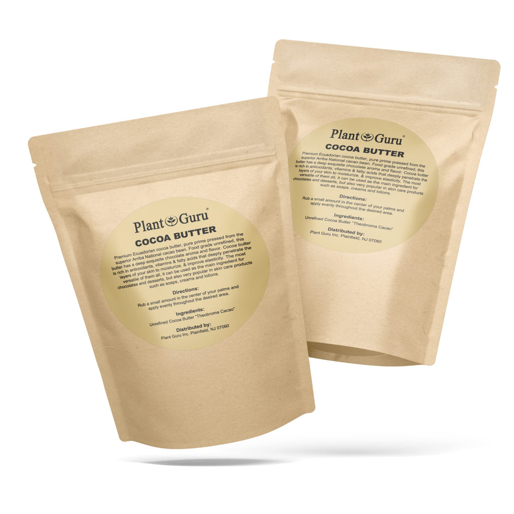 Plant Guru Raw Cocoa Butter 1 lb Bar – 100% Pure Unrefined Food-Grade Arriba Nacional Cocoa