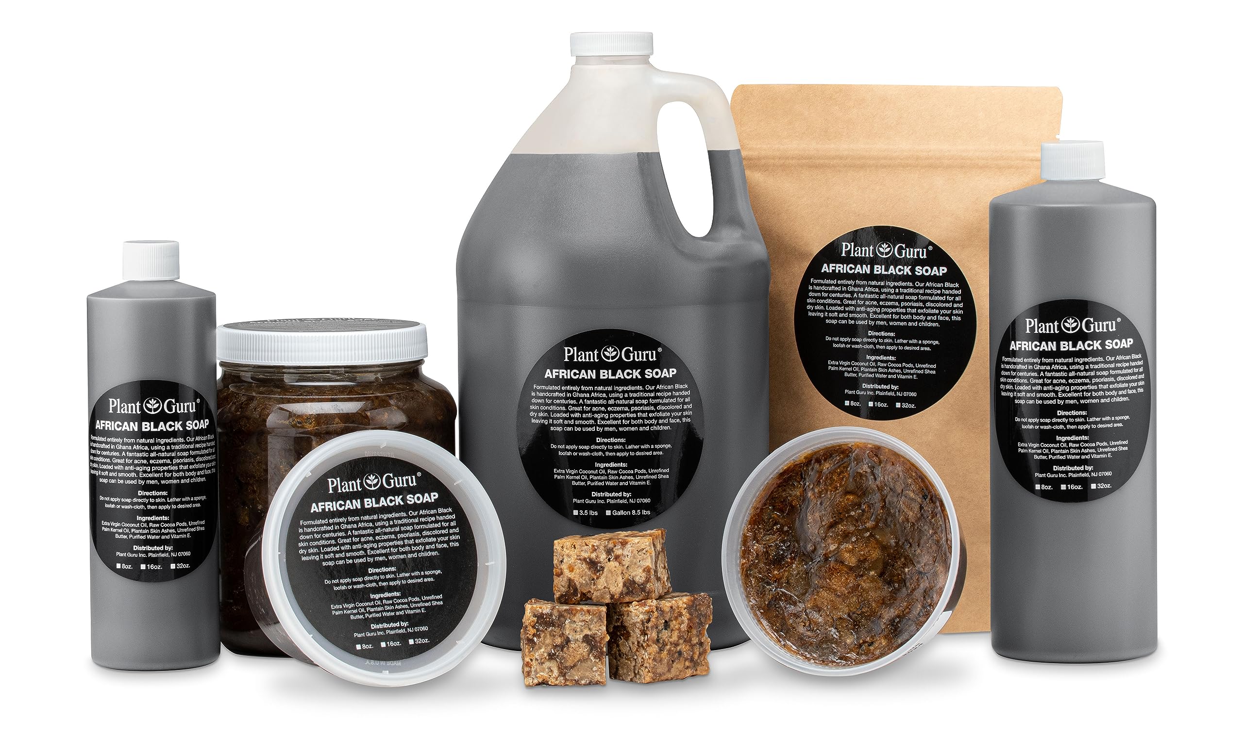Plant Guru Raw African Black Soap – 5 lbs Bulk Bars, 100% Natural from Ghana