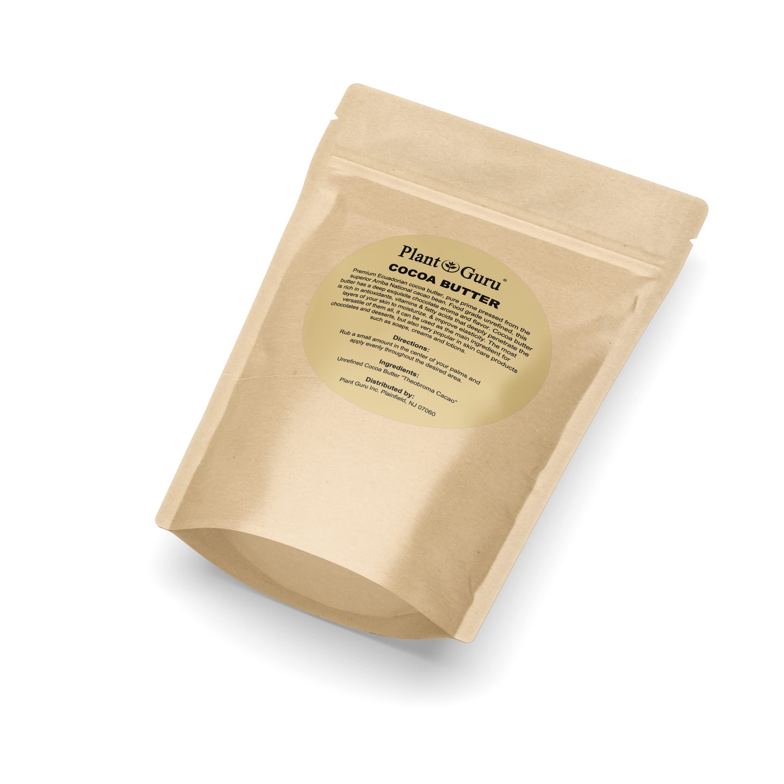 Plant Guru Raw Cocoa Butter 1 lb Bar – 100% Pure Unrefined Food-Grade Arriba Nacional Cocoa
