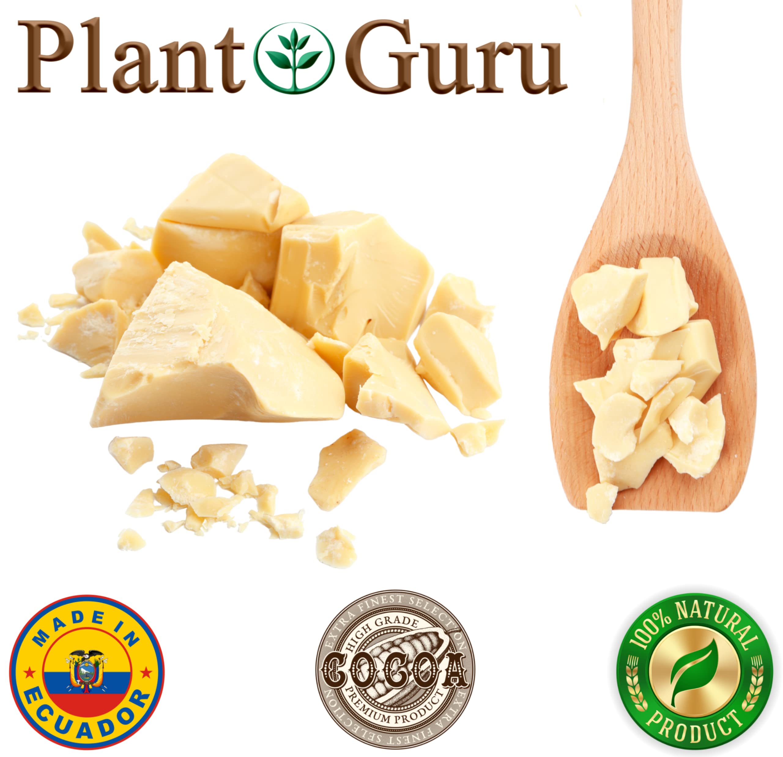 Plant Guru Raw Cocoa Butter 5 lbs Bulk | 100% Pure Arriba Nacional Cacao, Food Grade