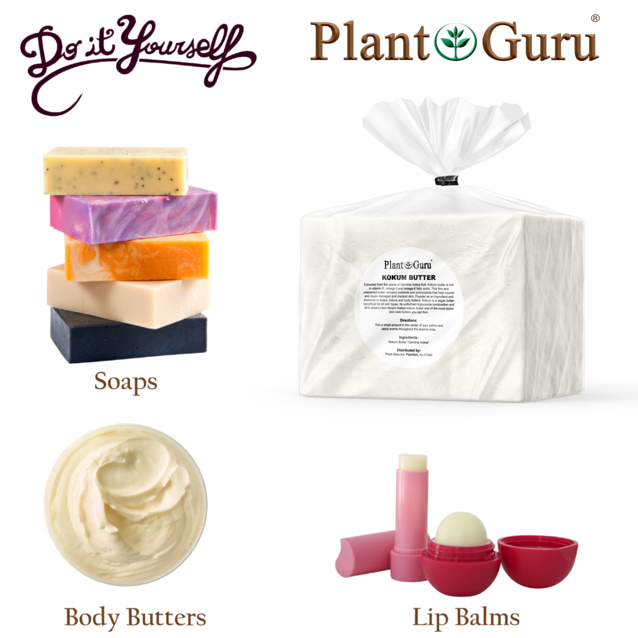 Plant Guru Raw Kokum Butter - 3 lbs Pure Vegan Skin & Hair Moisturizer
