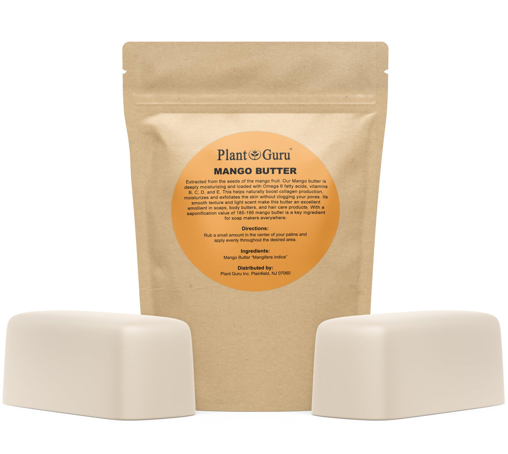 Plant Guru Raw Mango Butter 2 lb Bar — Pure, Unrefined Mango Butter for Skin & Hair Care