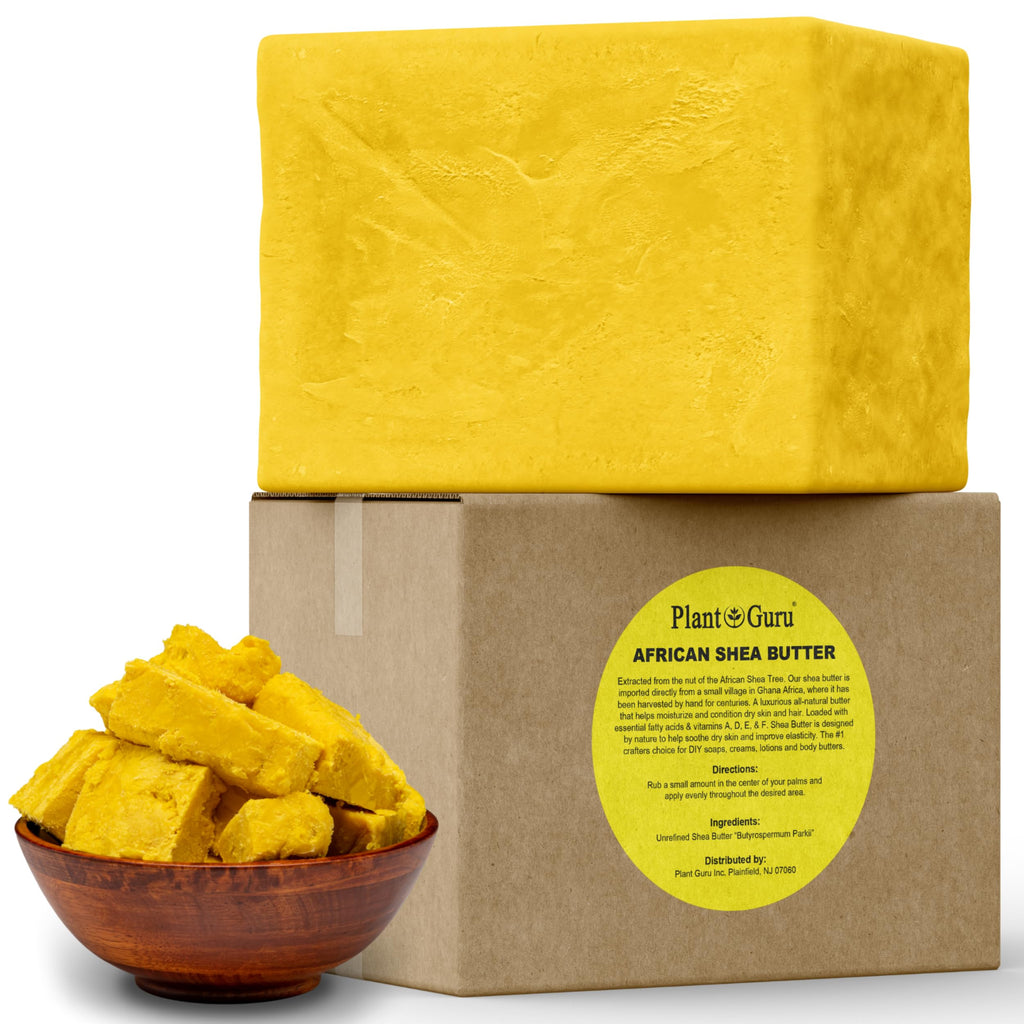 Plant Guru Raw African Shea Butter – 5 lb Bulk Block, 100% Pure & Unrefined Yellow, Moisturizer for Skin, Hair & DIY
