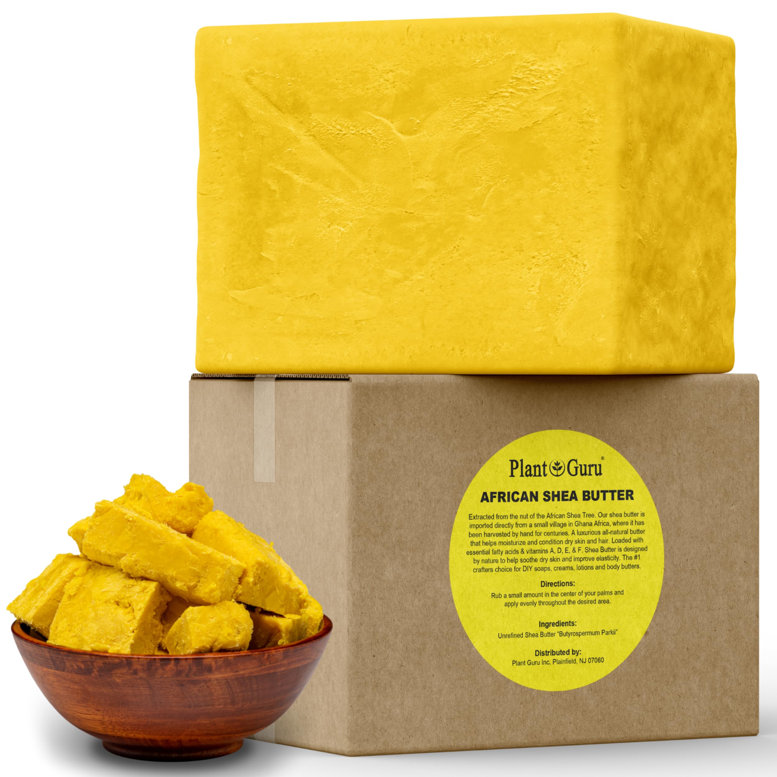 Plant Guru Raw African Shea Butter – 5 lb Bulk Block, 100% Pure & Unrefined Yellow, Moisturizer for Skin, Hair & DIY