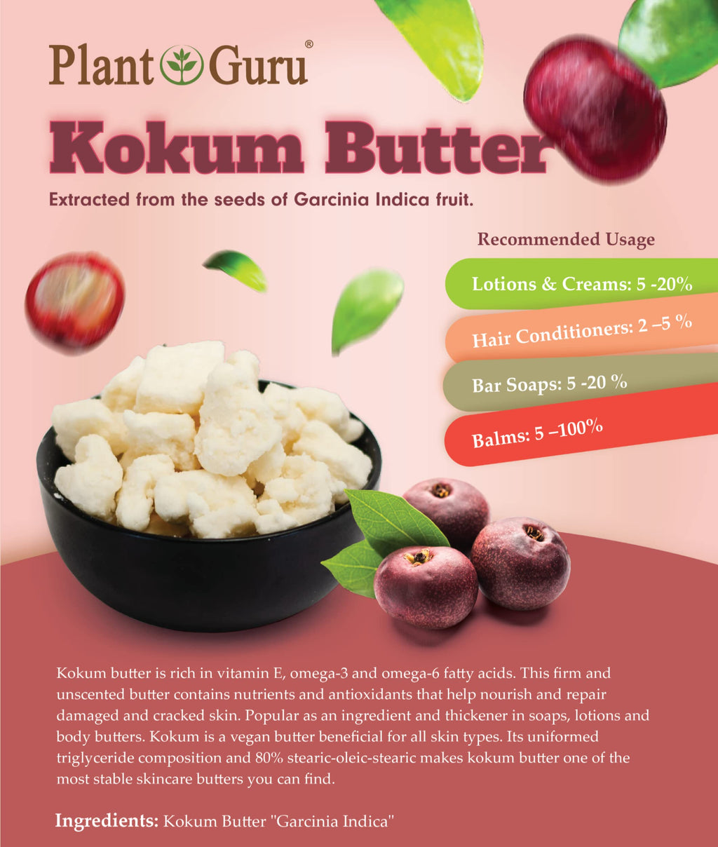 Plant Guru Raw Kokum Butter 1 lb – Pure Vegan Skin & Hair Moisturizer