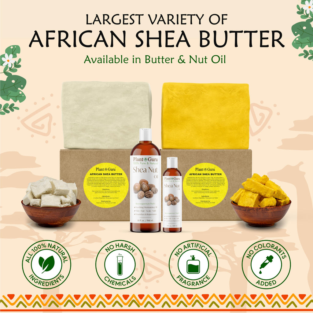 Plant Guru Raw African Shea Butter 32 oz (2 lb) Jar – 100% Pure Unrefined Ivory Shea for Skin, Hair & DIY