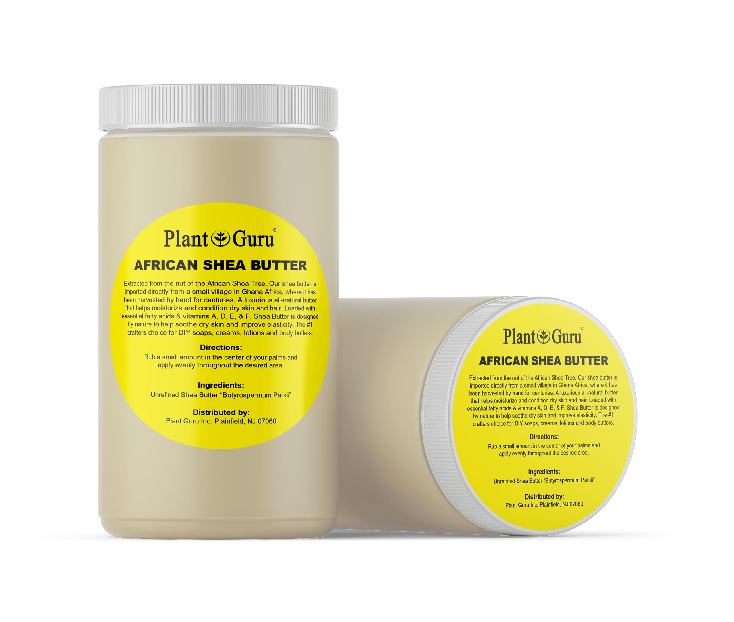 Plant Guru Raw African Shea Butter 32 oz (2 lb) Jar – 100% Pure Unrefined Ivory Shea for Skin, Hair & DIY