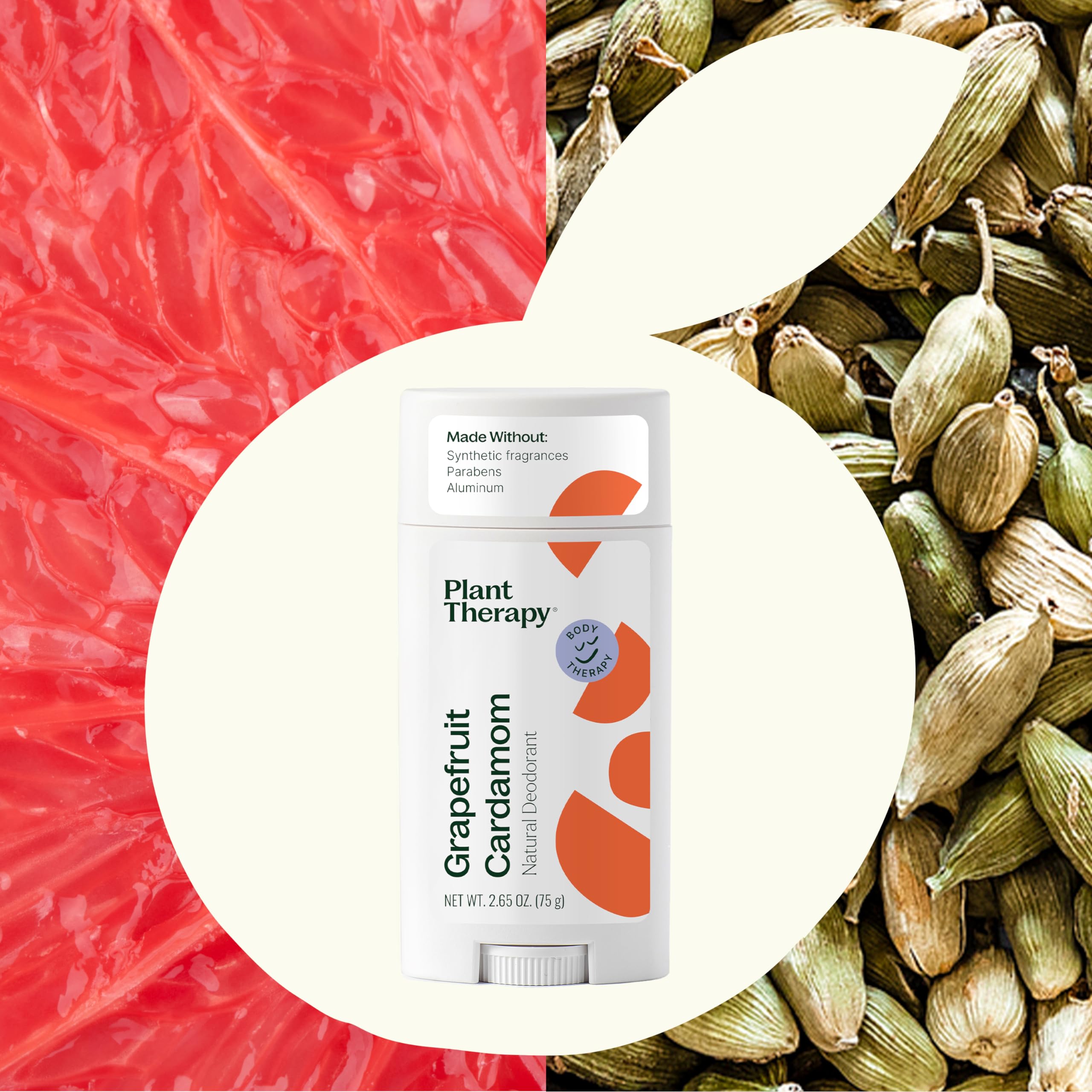 Plant Therapy Grapefruit Cardamom Natural Deodorant – Aluminum Free, 2.65 oz