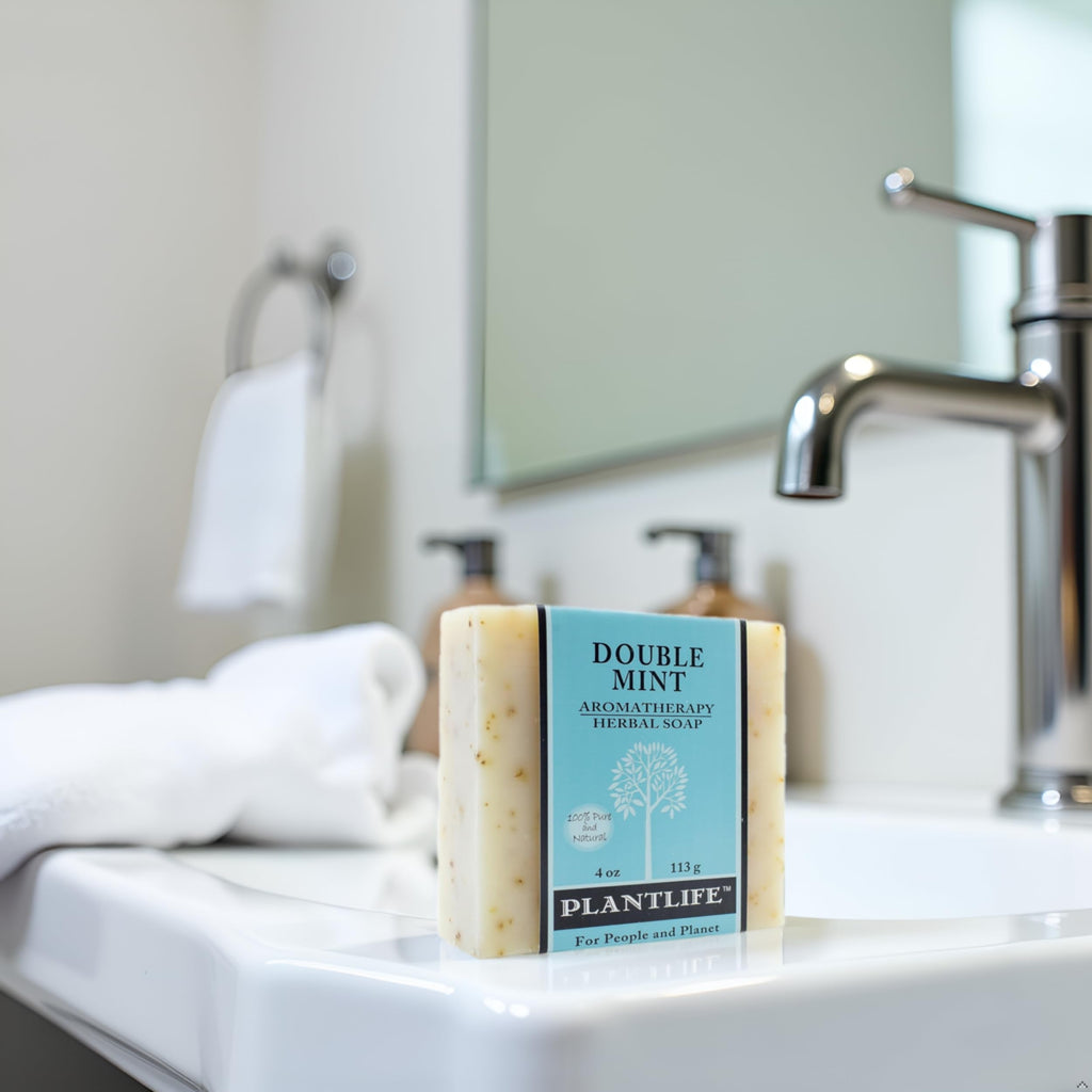 Plantlife Double Mint 6-Pack Bar Soap — Moisturizing, Handcrafted Plant-Based Soap Made in California