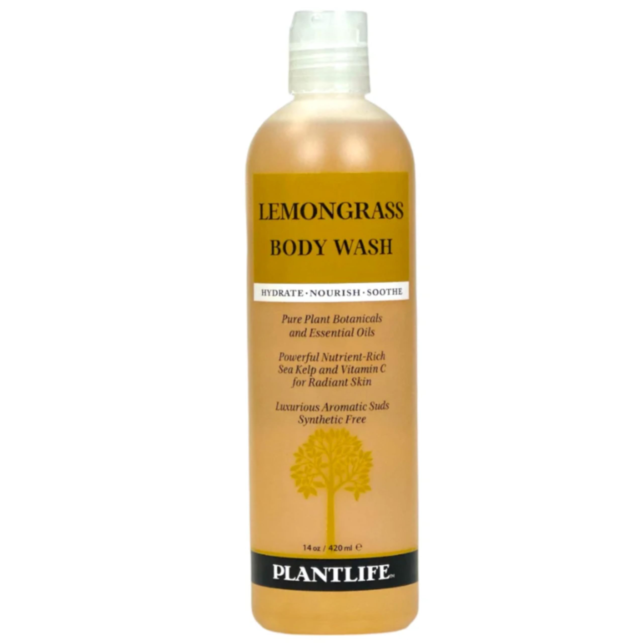 Plantlife Lemongrass Body Wash – GMO-Free, Gluten-Free, Gentle & Moisturizing | 14 oz | Made in USA
