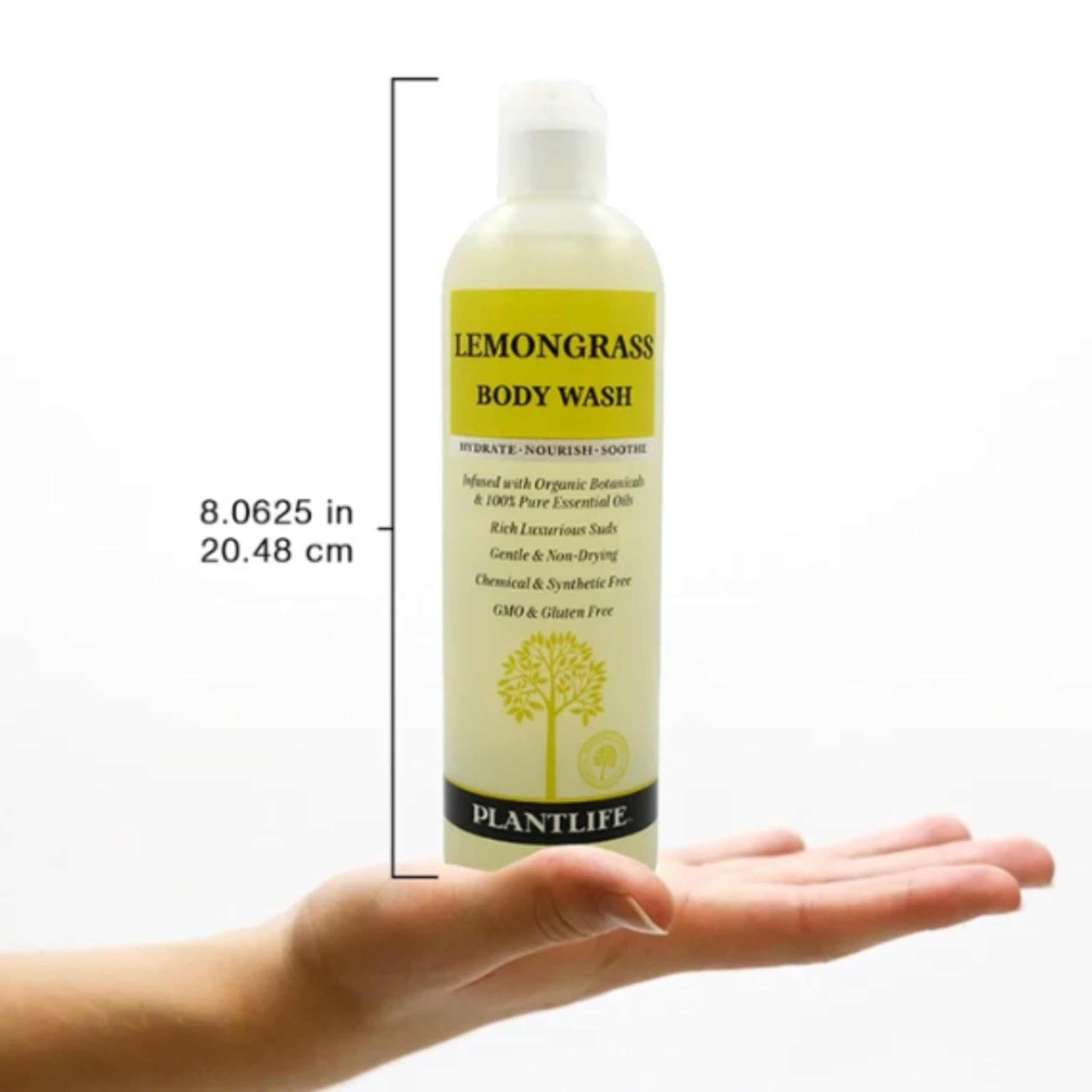 Plantlife Lemongrass Body Wash – GMO-Free, Gluten-Free, Gentle & Moisturizing | 14 oz | Made in USA