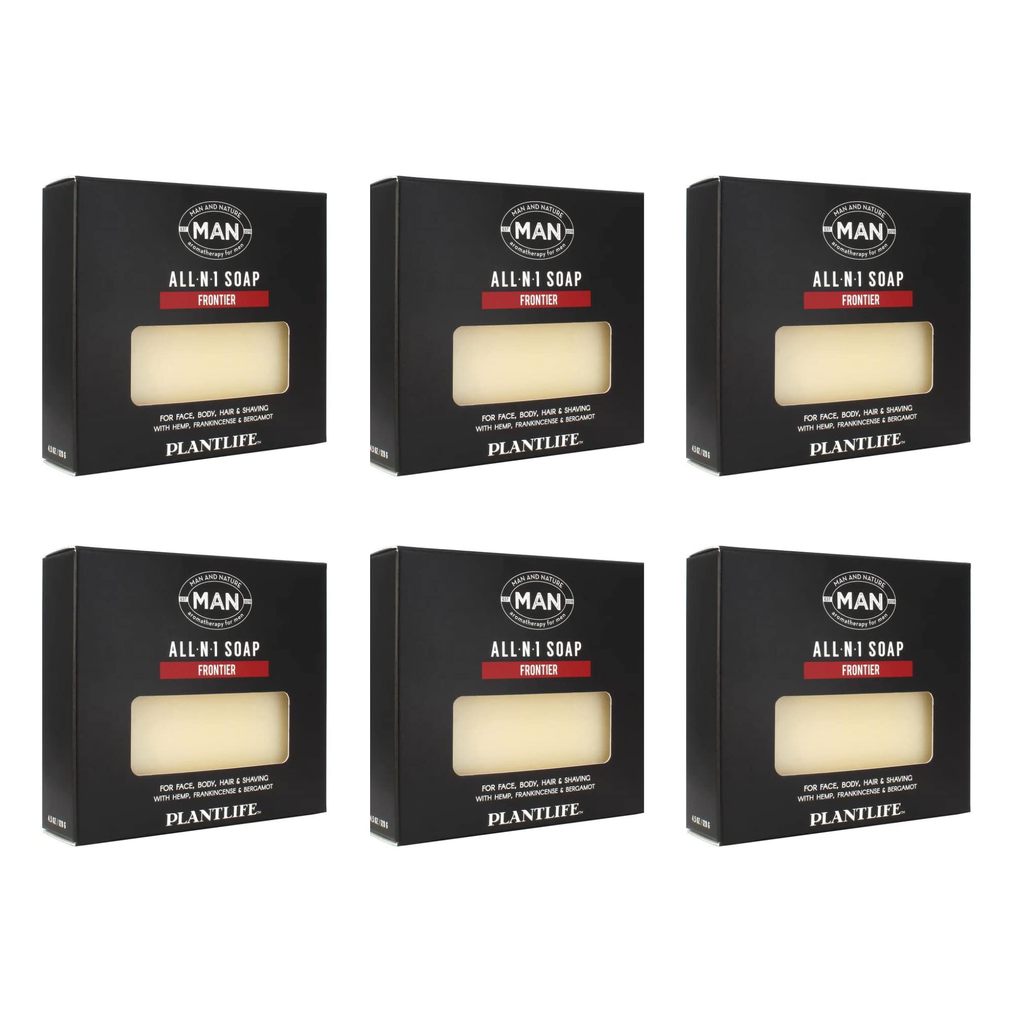 Plantlife Man and Nature All-N-1 6-Bar Soap Pack - Moisturizing & Handcrafted in California