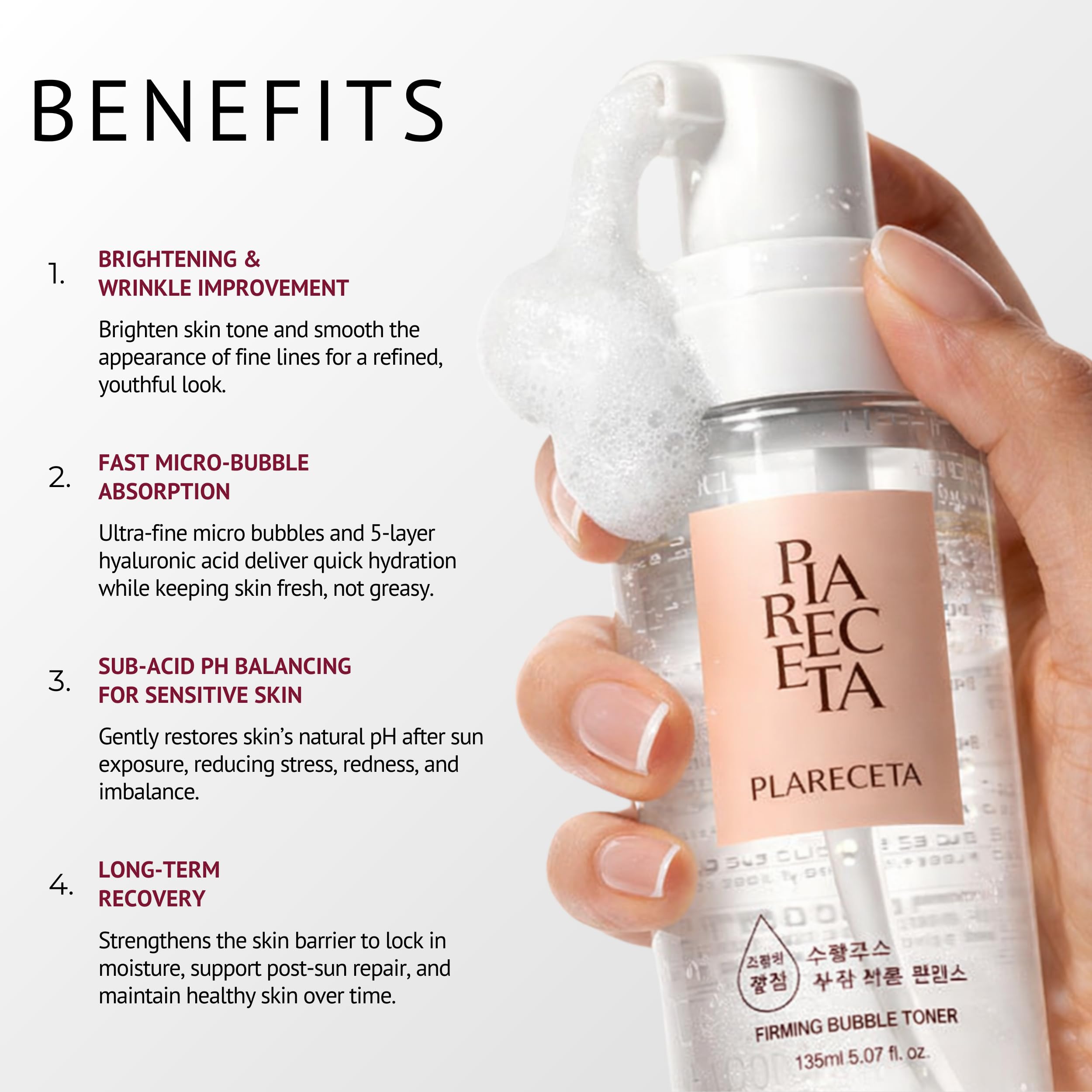 PLARECETA Firming Bubble Toner – Hydrating, Purifying Skin Balance (5.07 Fl Oz)