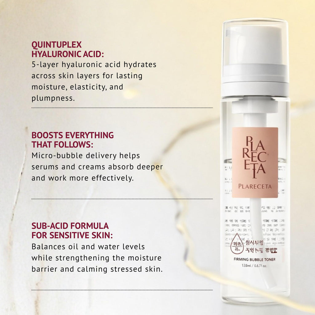 PLARECETA Firming Bubble Toner – Hydrating, Purifying Skin Balance (5.07 Fl Oz)