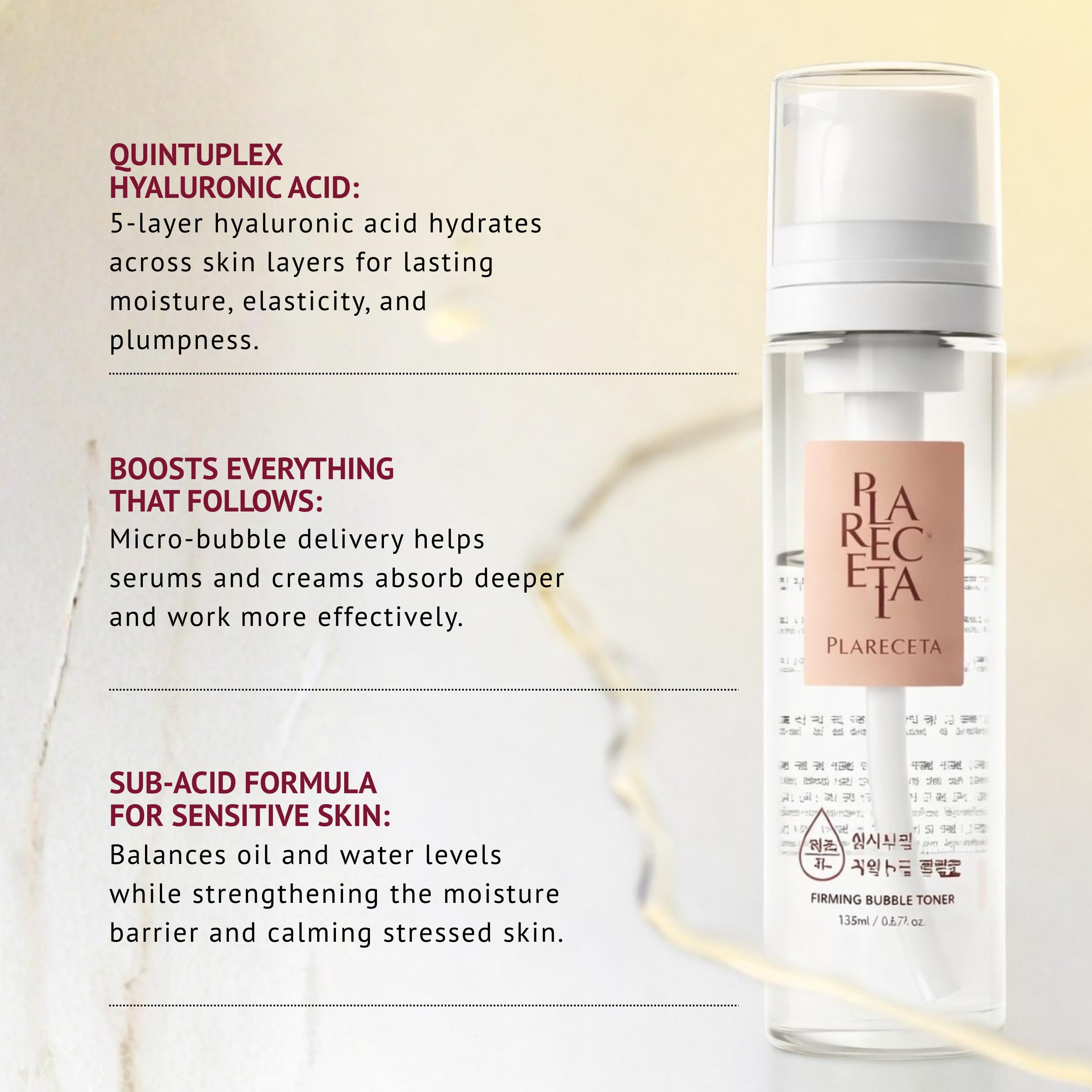PLARECETA Firming Bubble Toner – Hydrating, Purifying Skin Balance (5.07 Fl Oz)